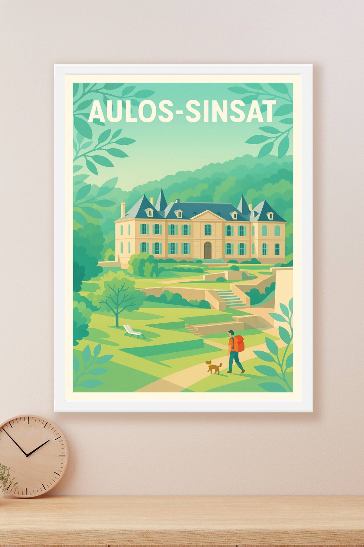 Affiche Aulos-Sinsat — Promenade bucolique au château · poster d'art de Aulos-Sinsat
