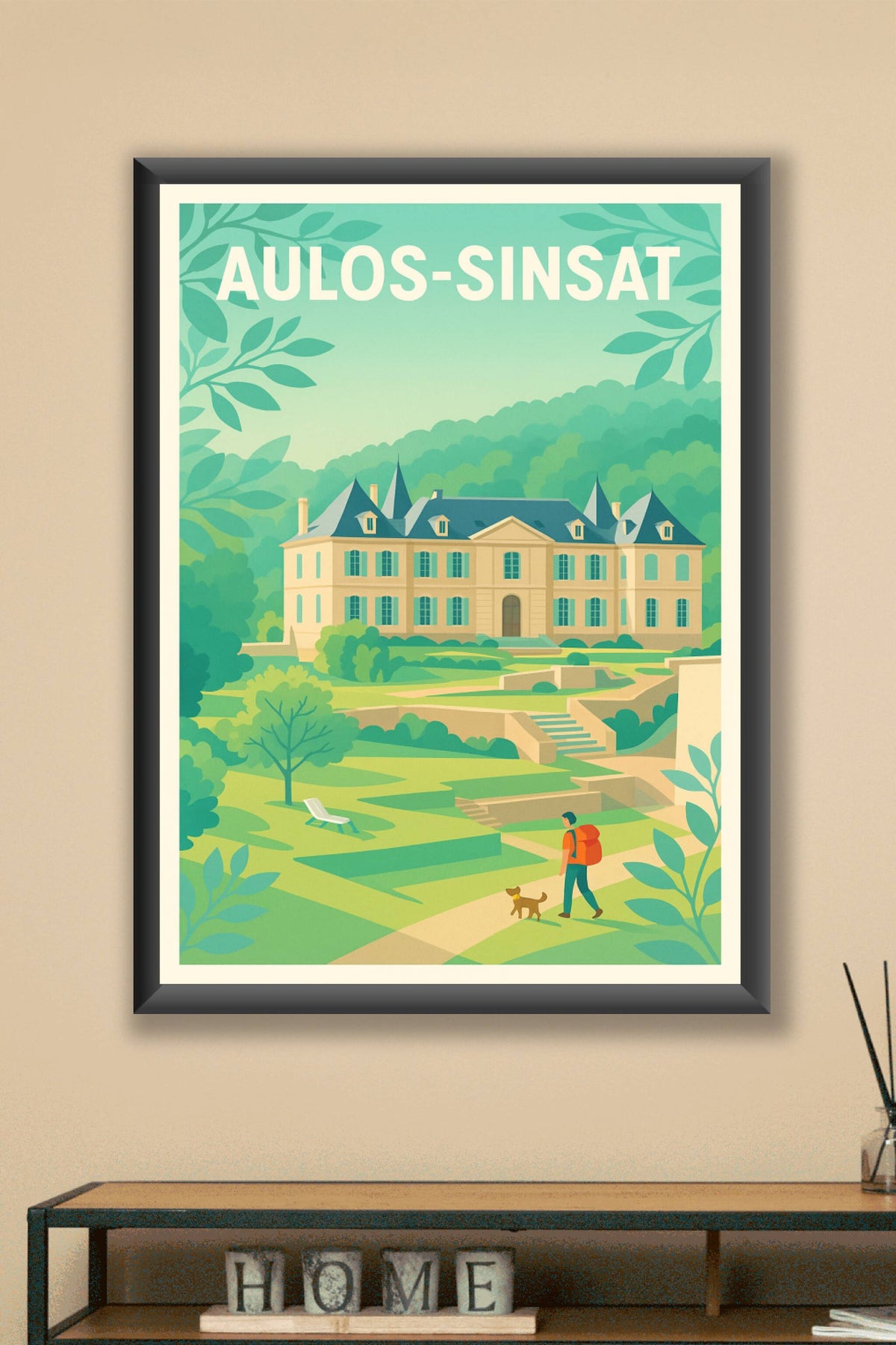 Affiche Aulos-Sinsat — Promenade bucolique au château · poster d'art de Aulos-Sinsat