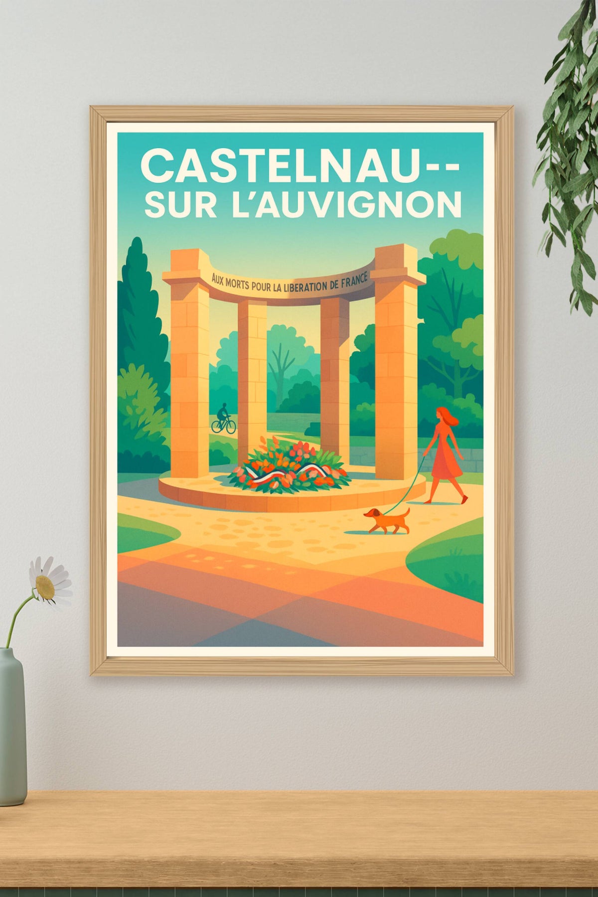 Affiche Castelnau-sur-l'Auvignon — Harmonie et Mémoire en Plein Air · poster d'art de Castelnau-sur-l'Auvignon
