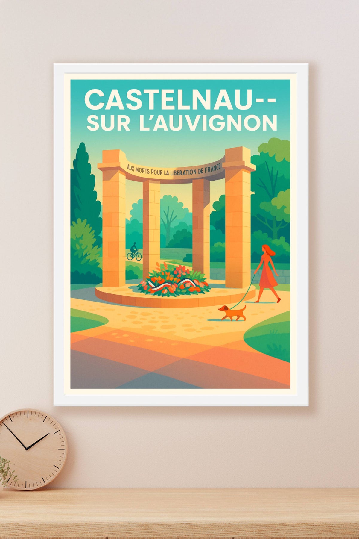 Affiche Castelnau-sur-l'Auvignon — Harmonie et Mémoire en Plein Air · poster d'art de Castelnau-sur-l'Auvignon