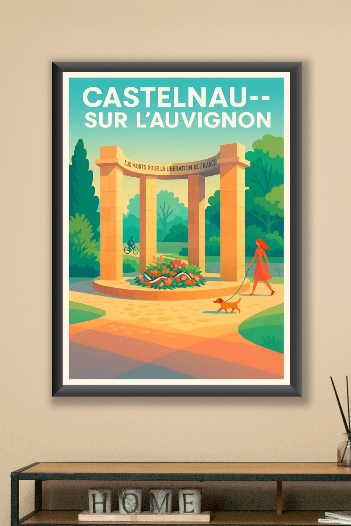 Affiche Castelnau-sur-l'Auvignon — Harmonie et Mémoire en Plein Air · poster d'art de Castelnau-sur-l'Auvignon