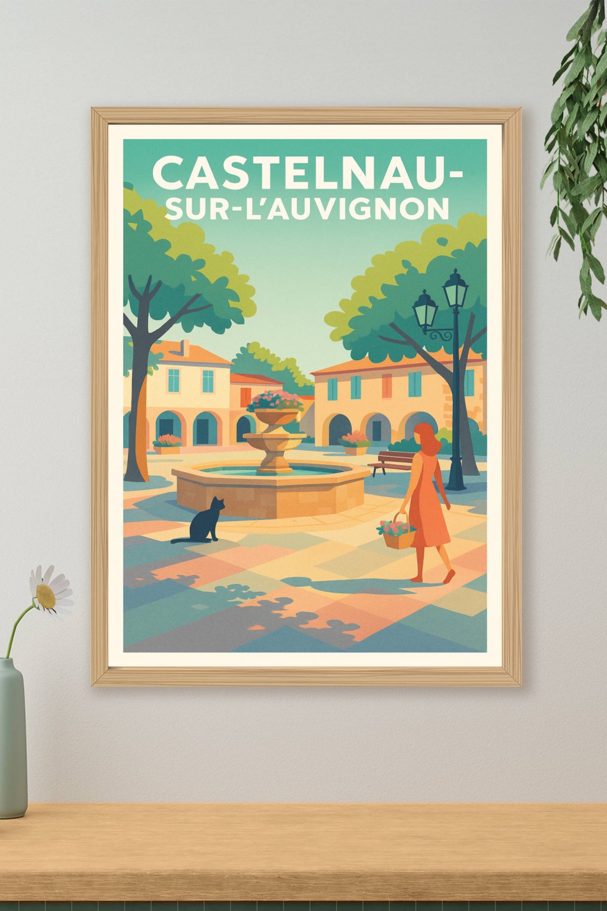 Affiche Castelnau-sur-l'Auvignon — Charme et sérénité au cœur du village · poster d'art de Castelnau-sur-l'Auvignon