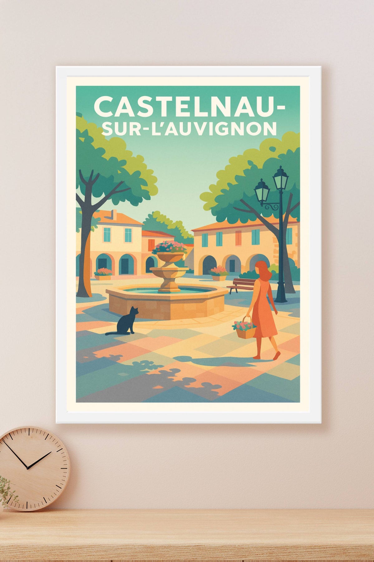 Affiche Castelnau-sur-l'Auvignon — Charme et sérénité au cœur du village · poster d'art de Castelnau-sur-l'Auvignon