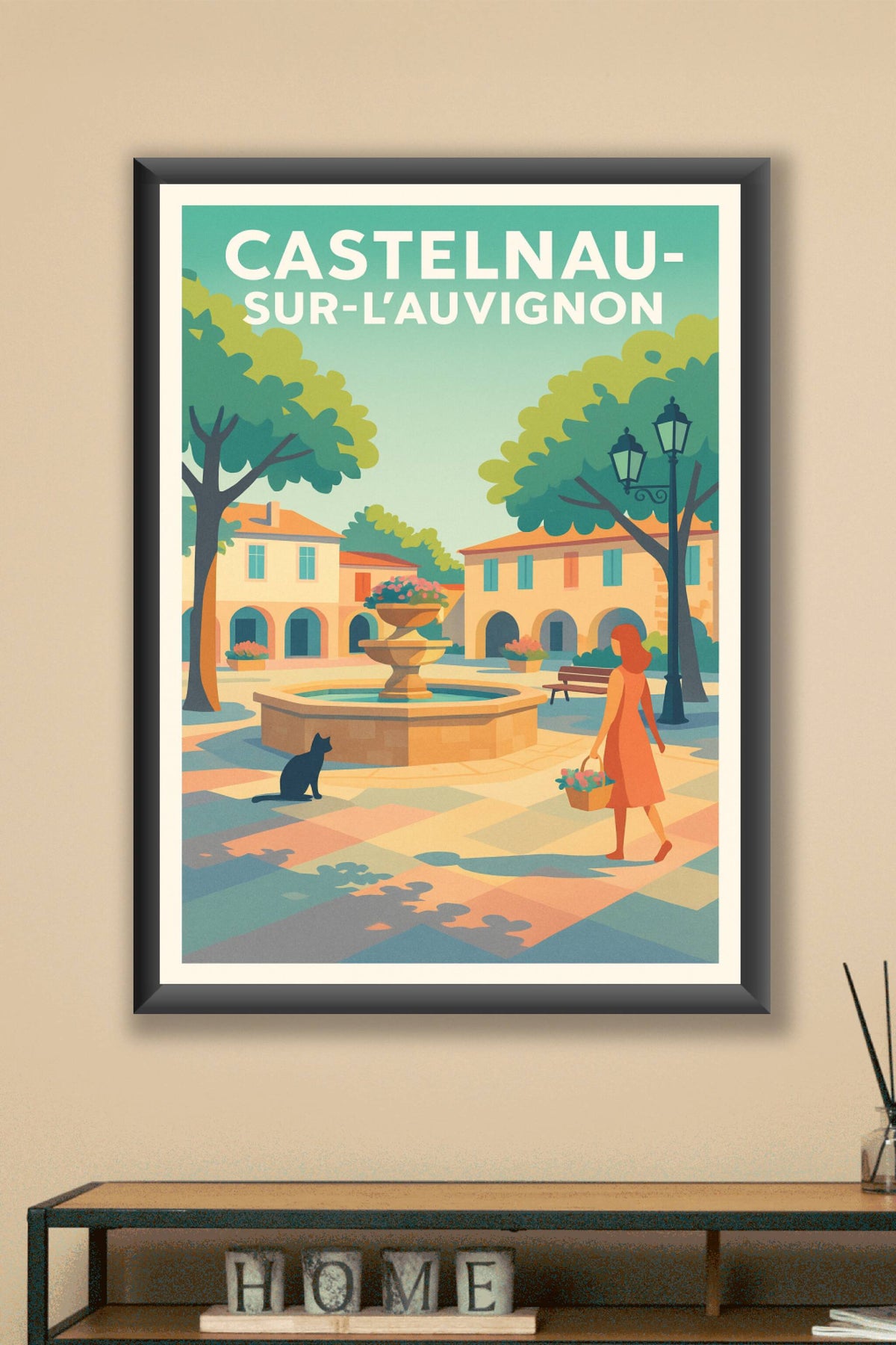 Affiche Castelnau-sur-l'Auvignon — Charme et sérénité au cœur du village · poster d'art de Castelnau-sur-l'Auvignon