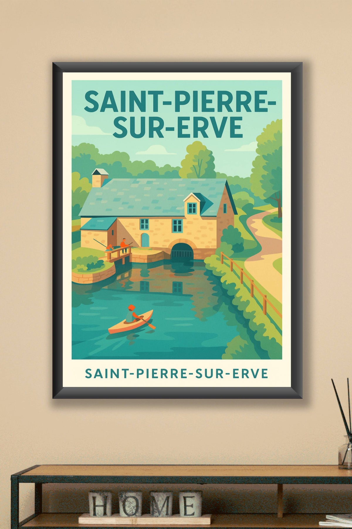 Affiche Saint-Pierre-sur-Erve — Évasion bucolique au fil de l'eau · poster d'art de Saint-Pierre-sur-Erve