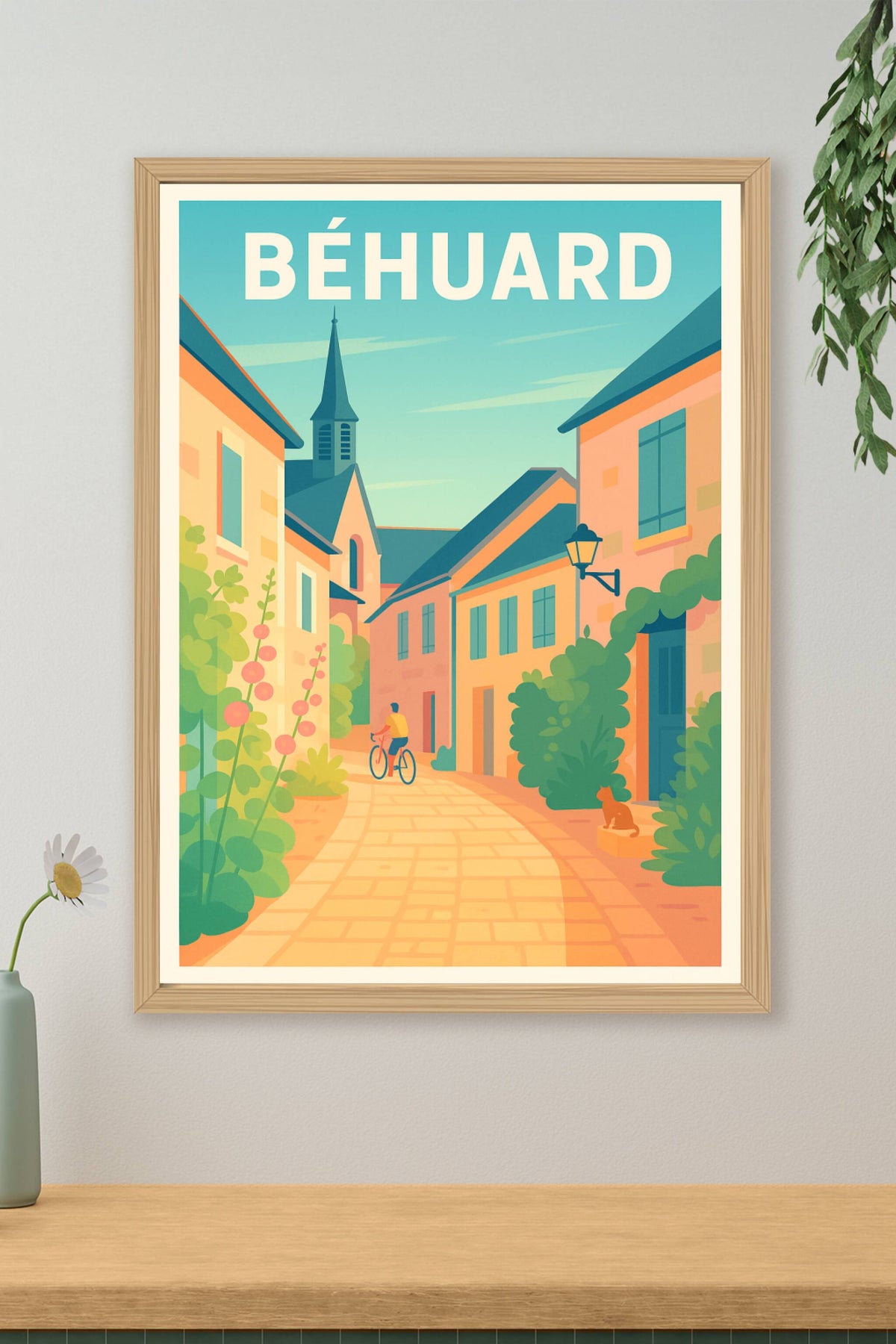Affiche Béhuard — Charme paisible d'un village fleuri · poster d'art de Béhuard