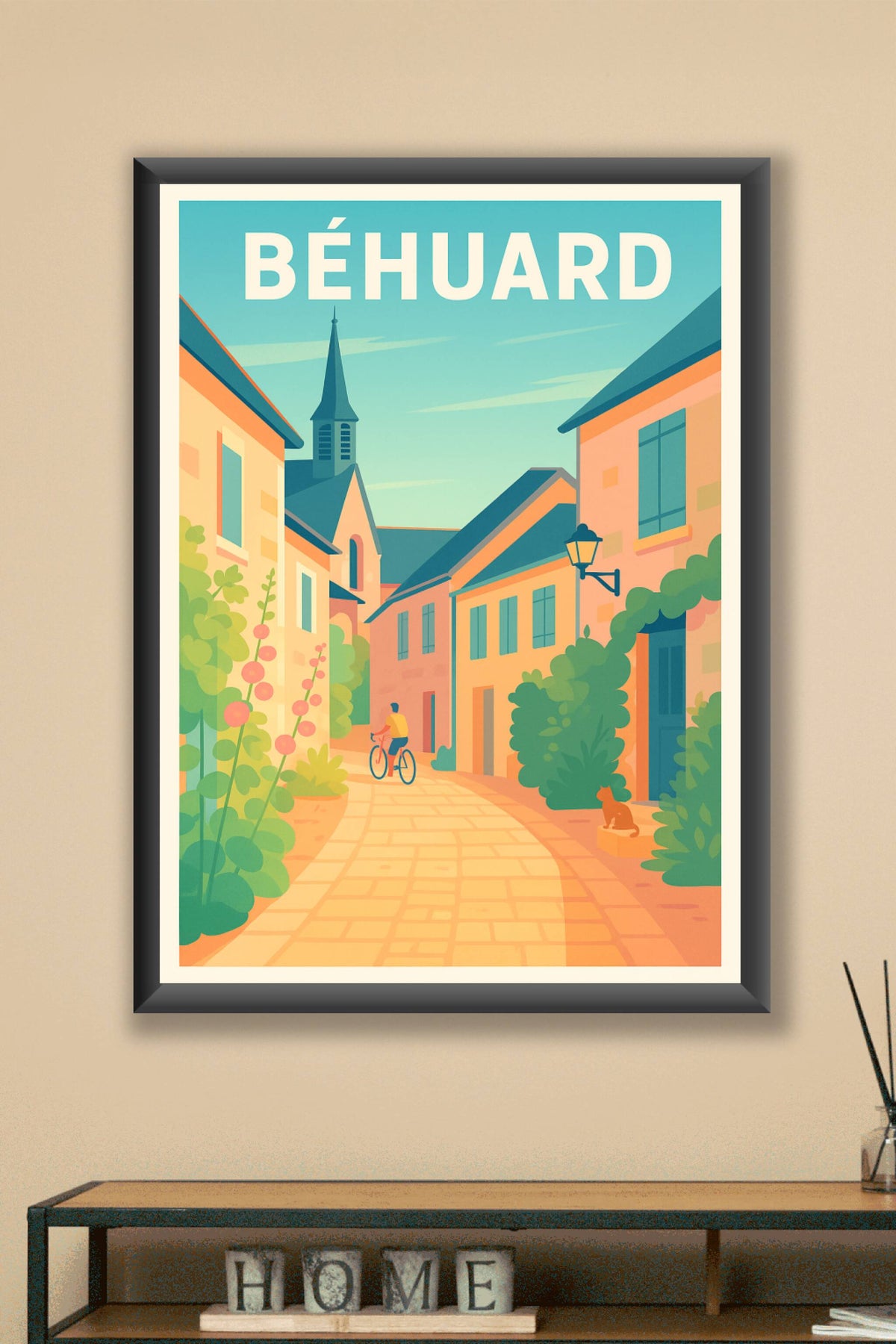 Affiche Béhuard — Charme paisible d'un village fleuri · poster d'art de Béhuard