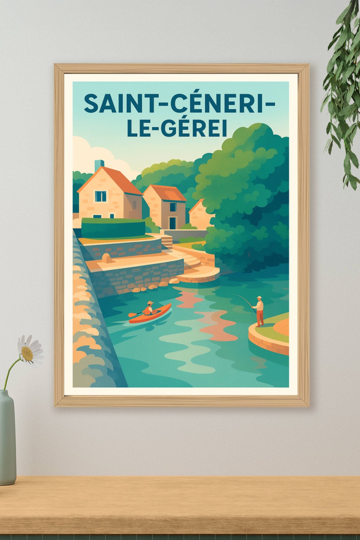 Affiche Saint-Céneri-le-Gérei — Havre de sérénité au bord de l'eau · poster d'art de Saint-Céneri-le-Gérei