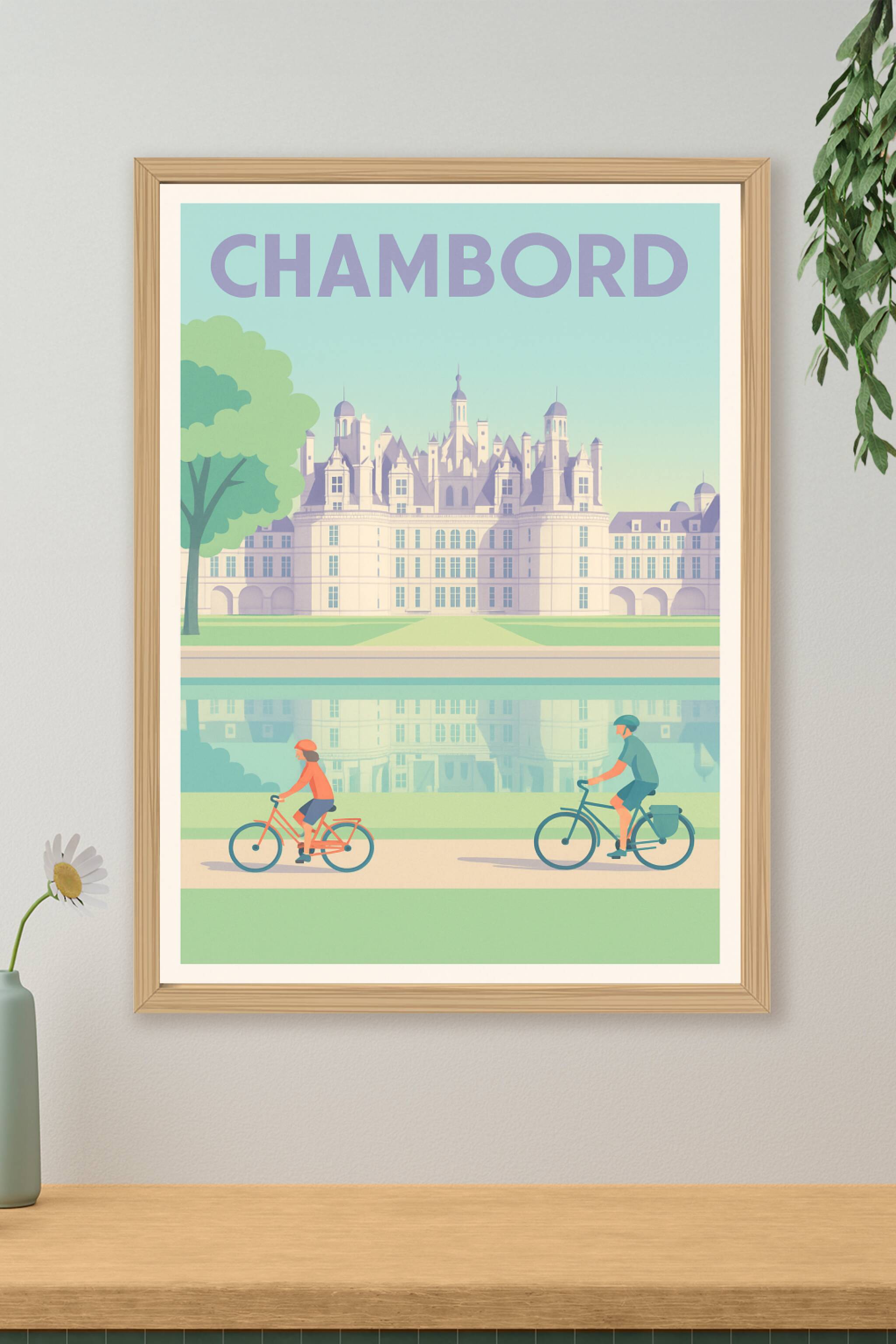 Affiche de Chambord - Charme et élégance à vélo