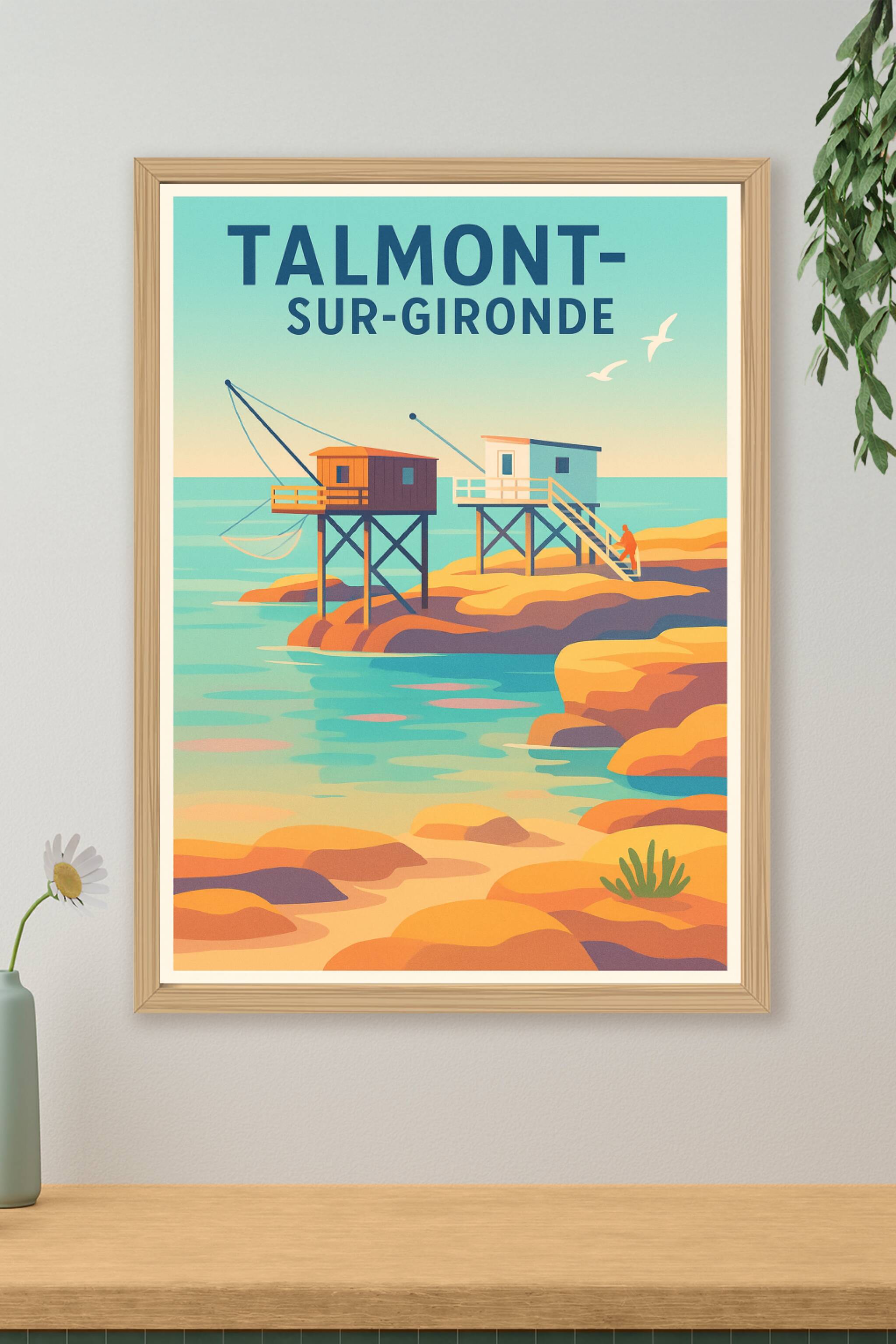 Affiche de Talmont-sur-Gironde - L'élégance des carrelets en bord de mer