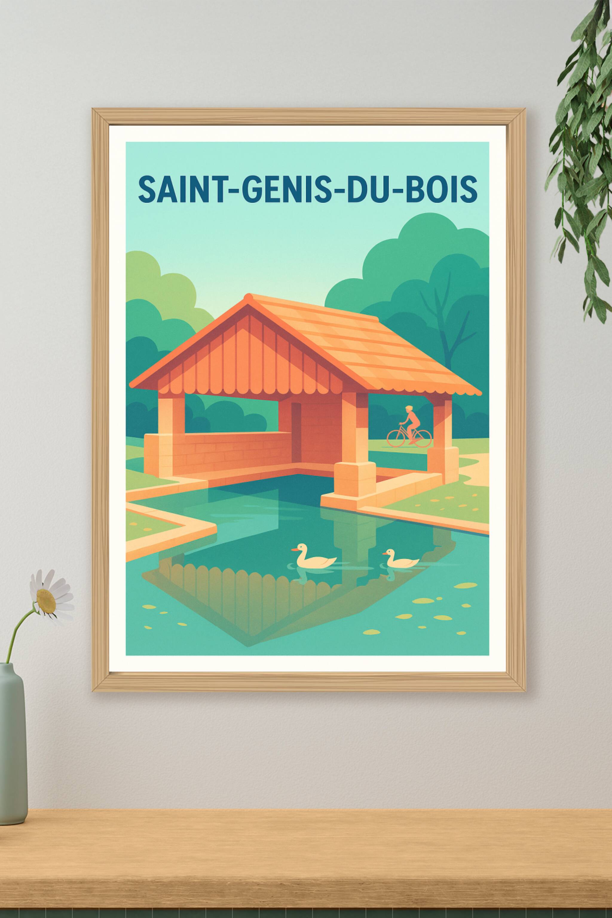 Affiche Saint-Genis-du-Bois — Harmonie et nature au lavoir · poster d'art de Saint-Genis-du-Bois