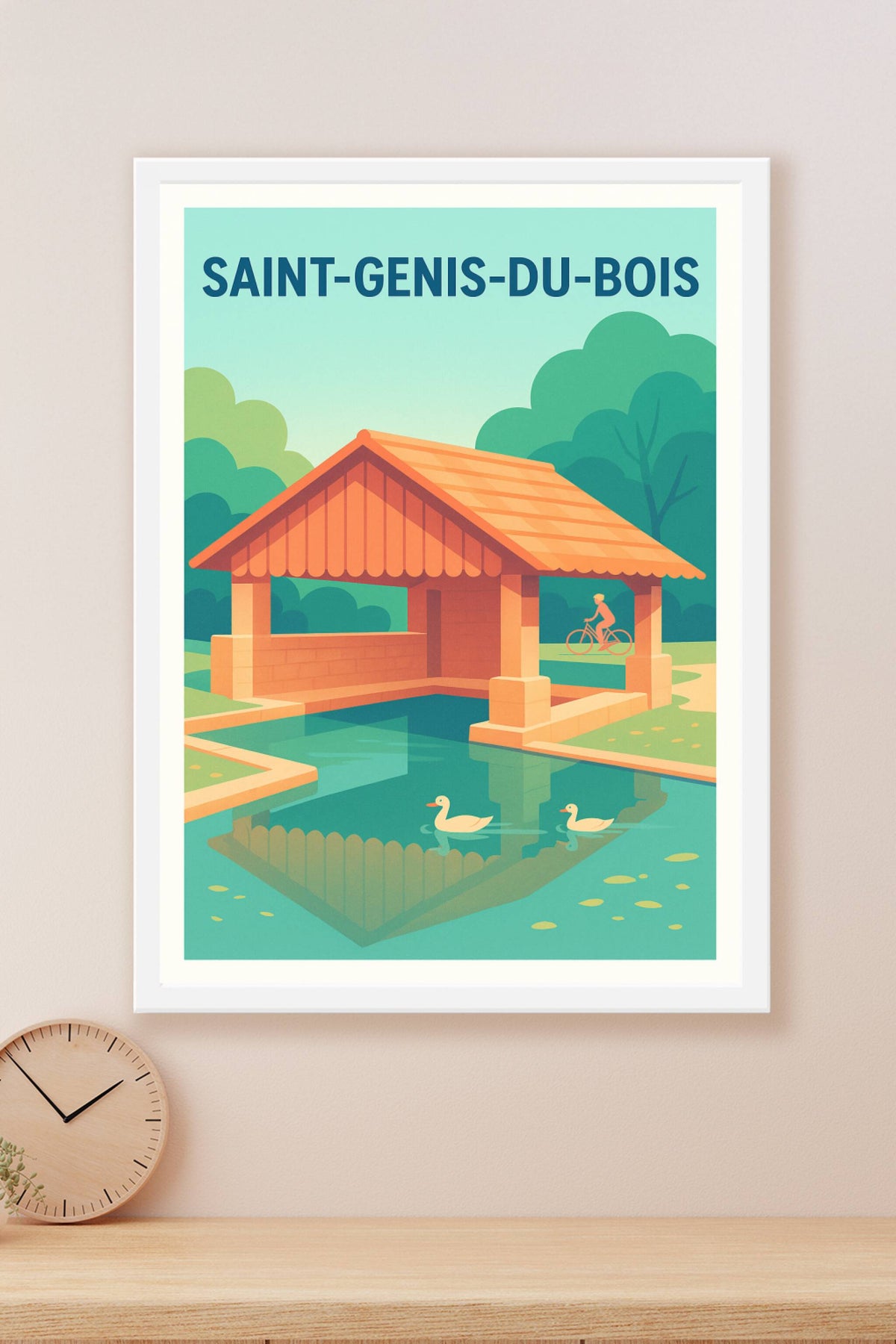 Affiche Saint-Genis-du-Bois — Harmonie et nature au lavoir · poster d'art de Saint-Genis-du-Bois