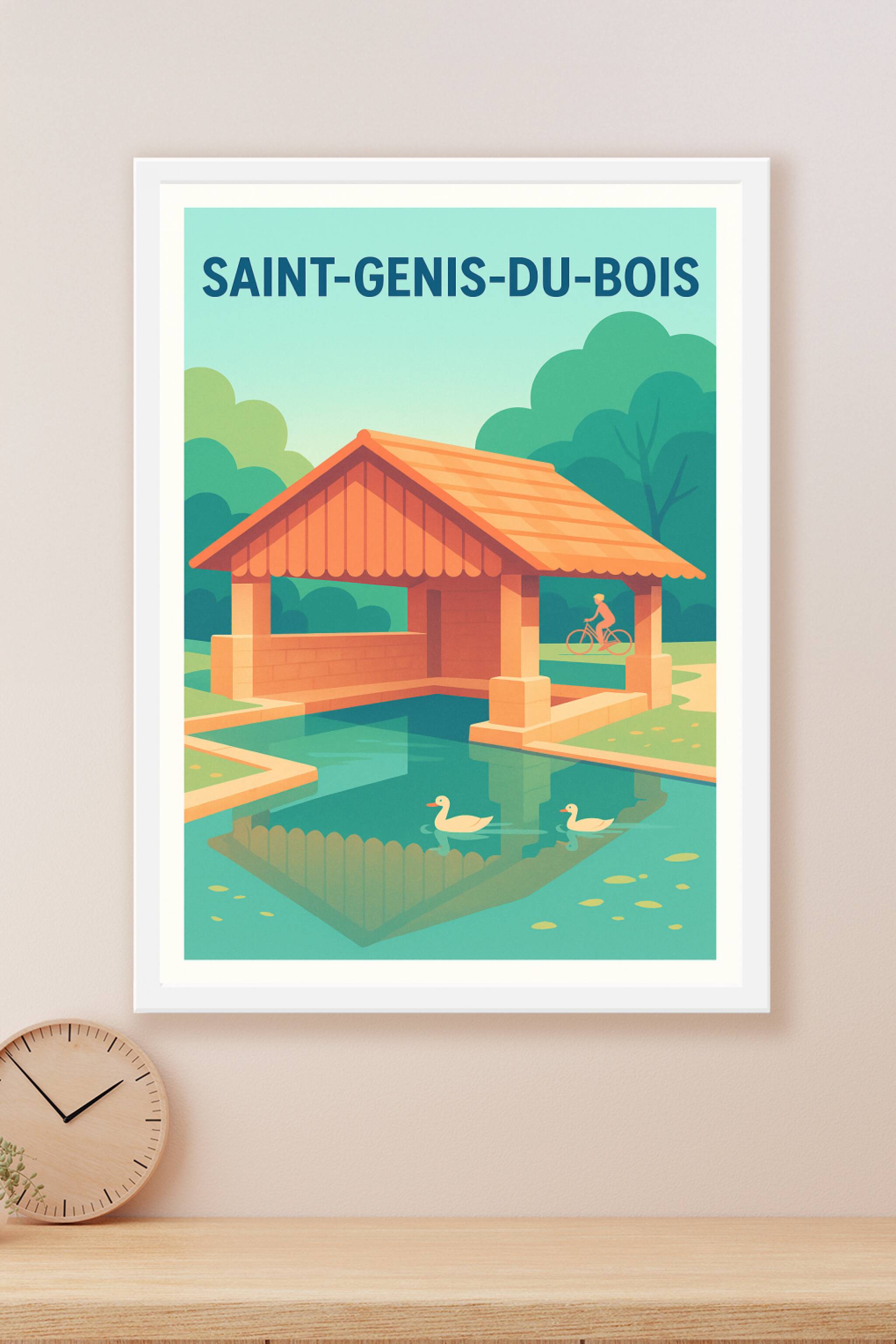 Affiche Saint-Genis-du-Bois — Harmonie et nature au lavoir · poster d'art de Saint-Genis-du-Bois