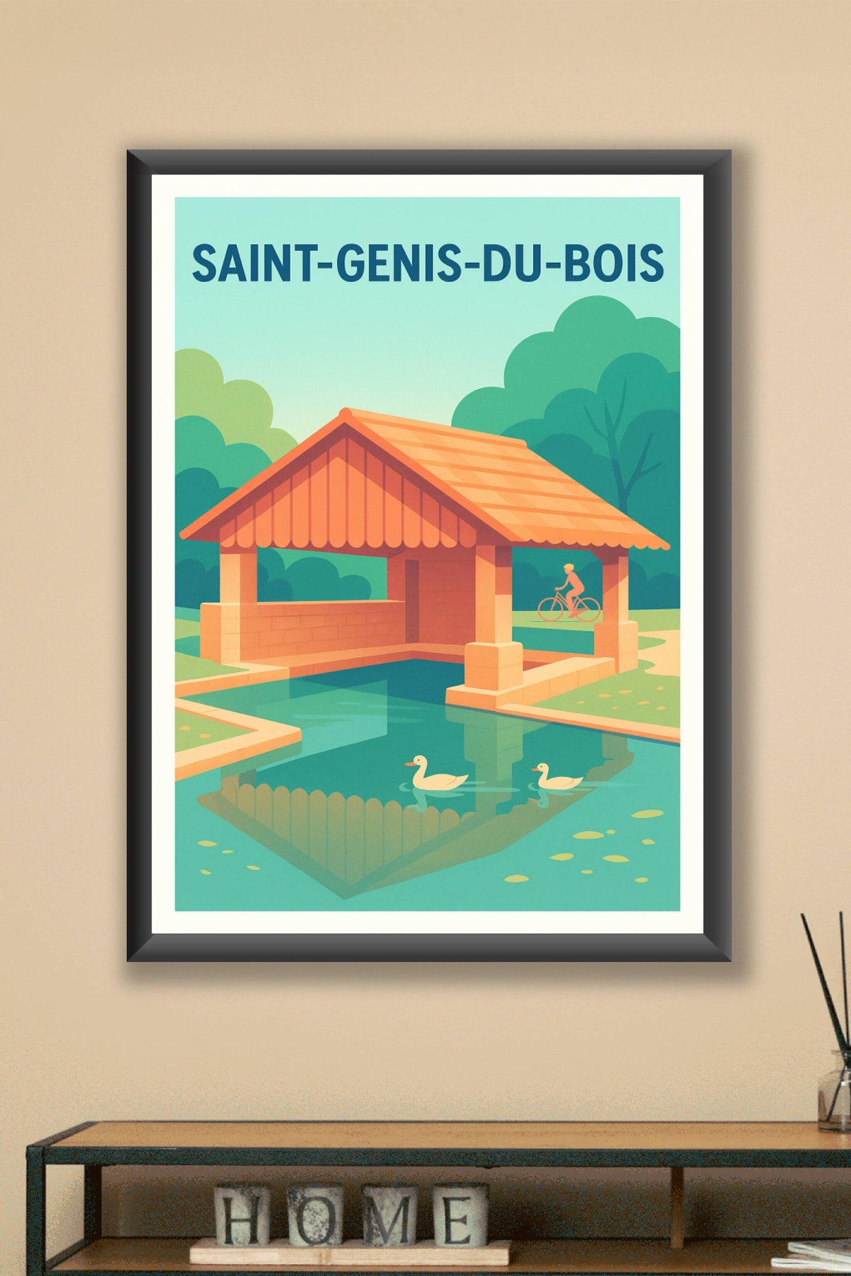 Affiche Saint-Genis-du-Bois — Harmonie et nature au lavoir · poster d'art de Saint-Genis-du-Bois