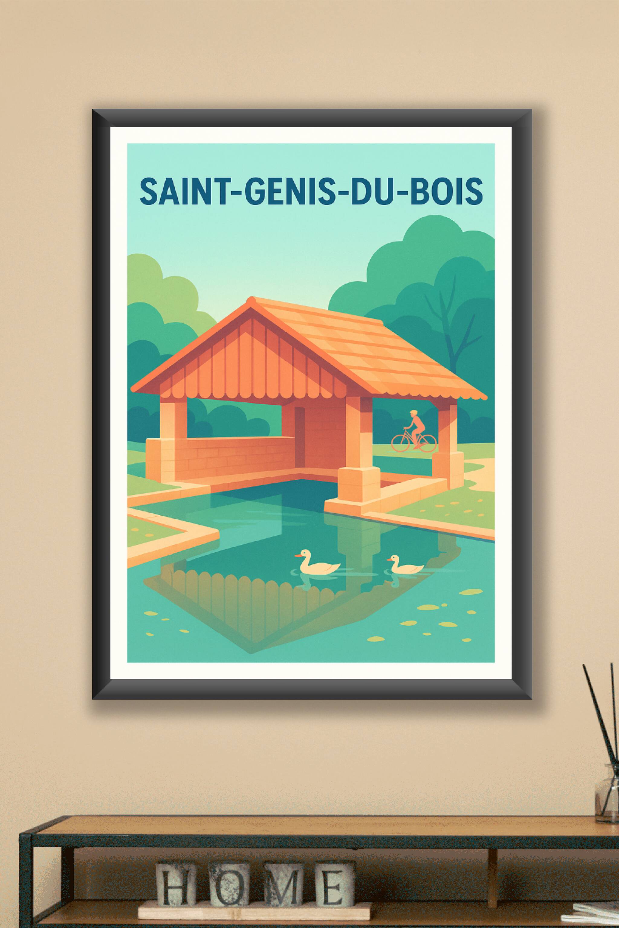 Affiche Saint-Genis-du-Bois — Harmonie et nature au lavoir · poster d'art de Saint-Genis-du-Bois
