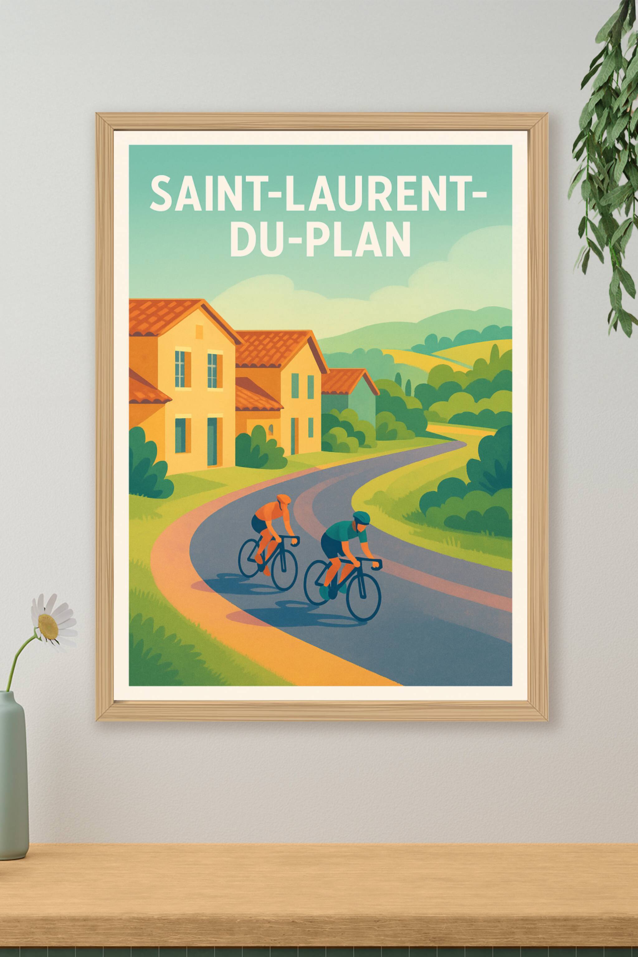 Affiche Saint-Laurent-du-Plan — Escapade à vélo au cœur de la campagne · poster d'art de Saint-Laurent-du-Plan