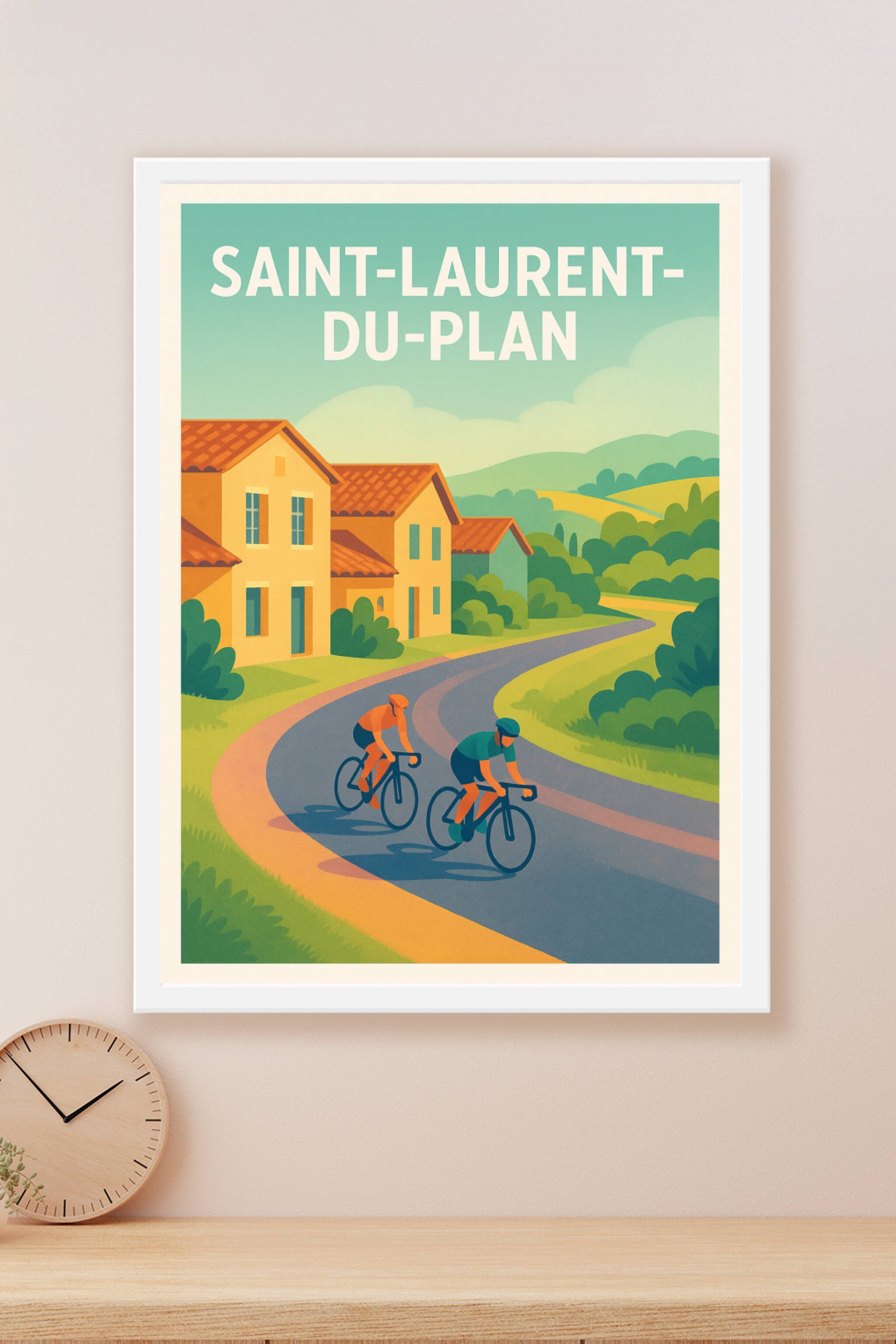 Affiche Saint-Laurent-du-Plan — Escapade à vélo au cœur de la campagne · poster d'art de Saint-Laurent-du-Plan