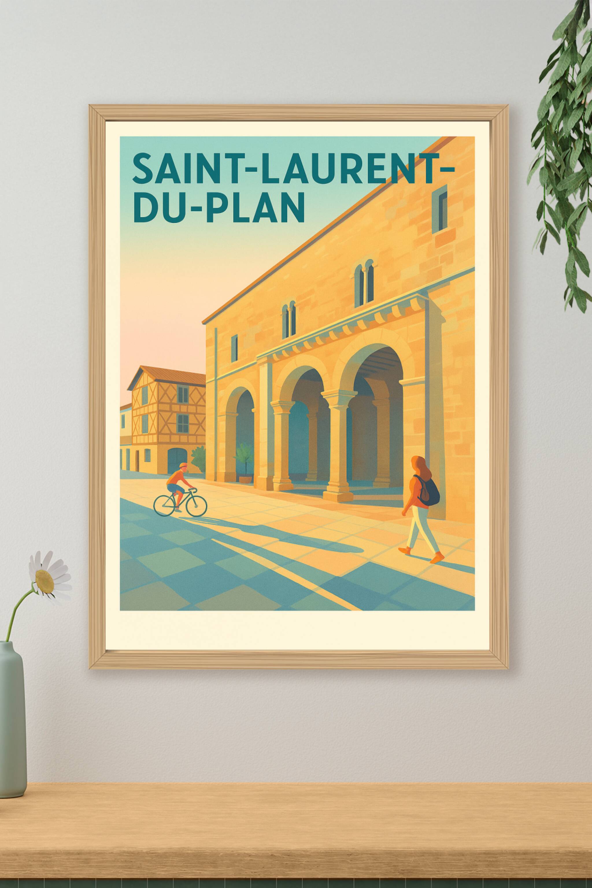 Affiche Saint-Laurent-du-Plan — L'architecture ensoleillée au cœur du village · poster d'art de Saint-Laurent-du-Plan