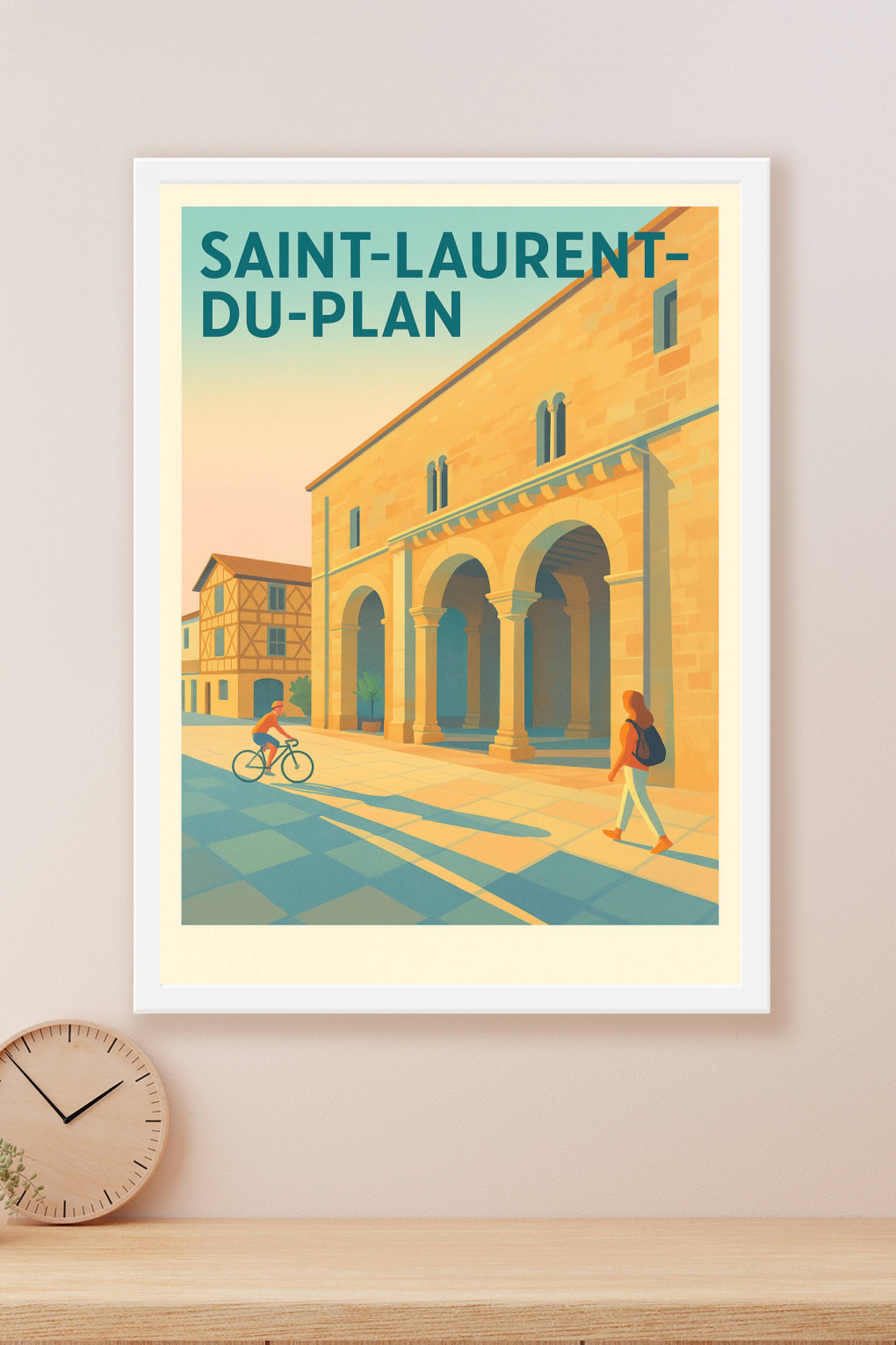 Affiche Saint-Laurent-du-Plan — L'architecture ensoleillée au cœur du village · poster d'art de Saint-Laurent-du-Plan