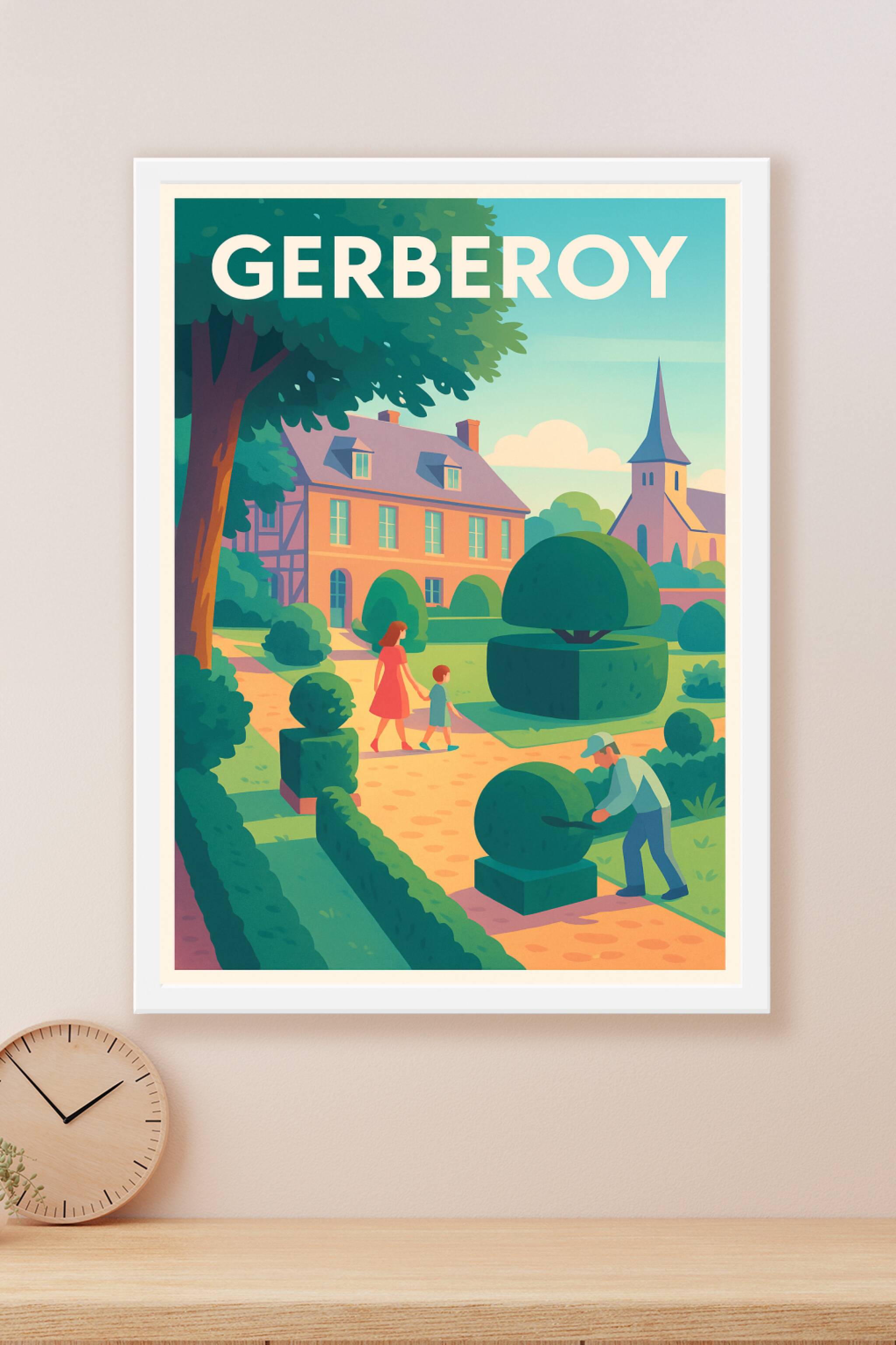 Affiche Gerberoy — Charme et Sérénité d'un Jardin à la Française · poster d'art de Gerberoy