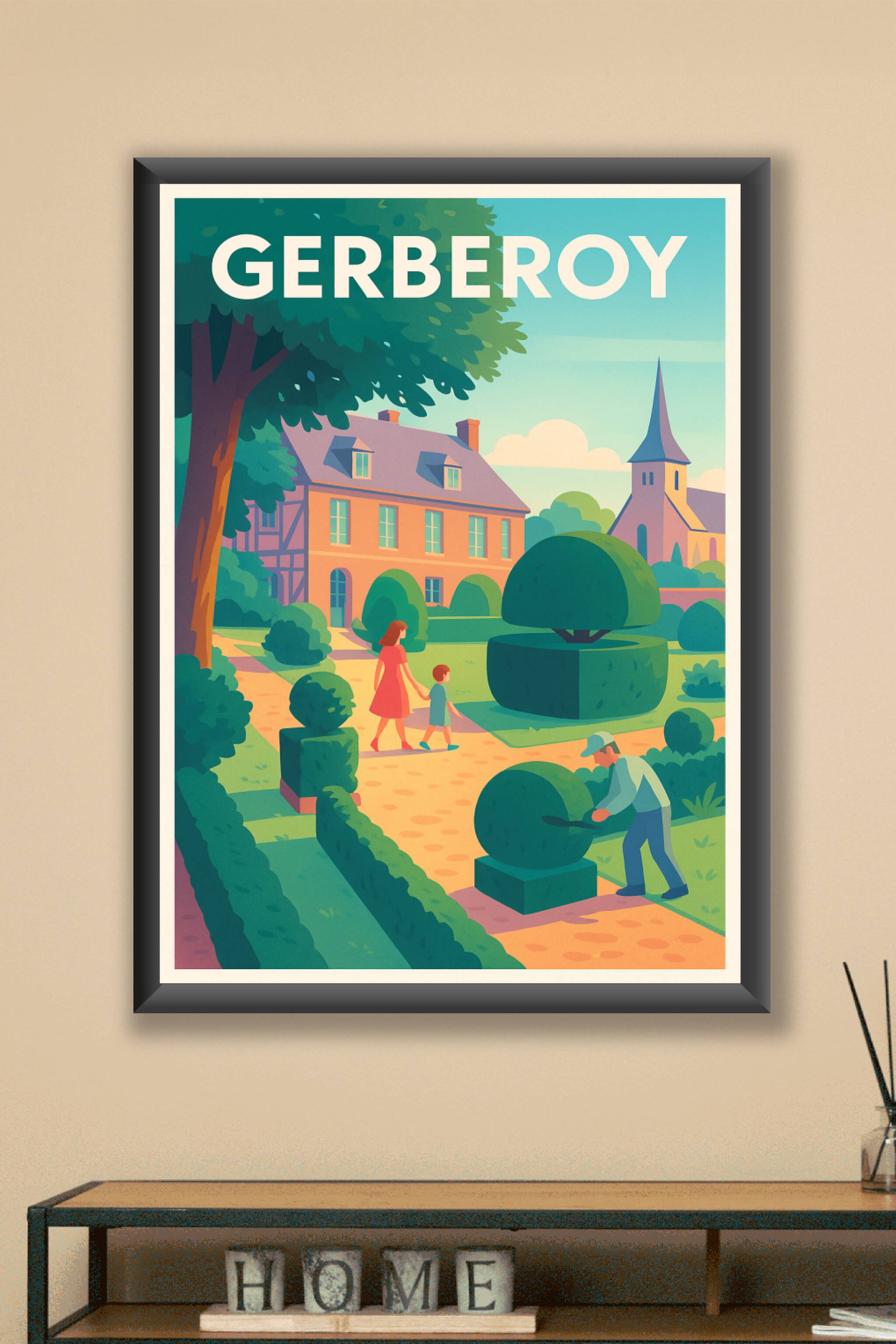 Affiche Gerberoy — Charme et Sérénité d'un Jardin à la Française · poster d'art de Gerberoy