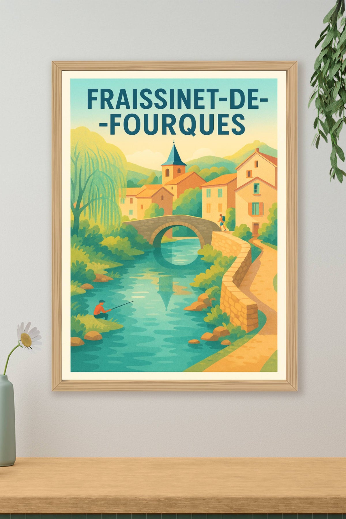 Affiche Fraissinet-de-Fourques — Charme paisible du village au bord de l'eau · poster d'art de Fraissinet-de-Fourques