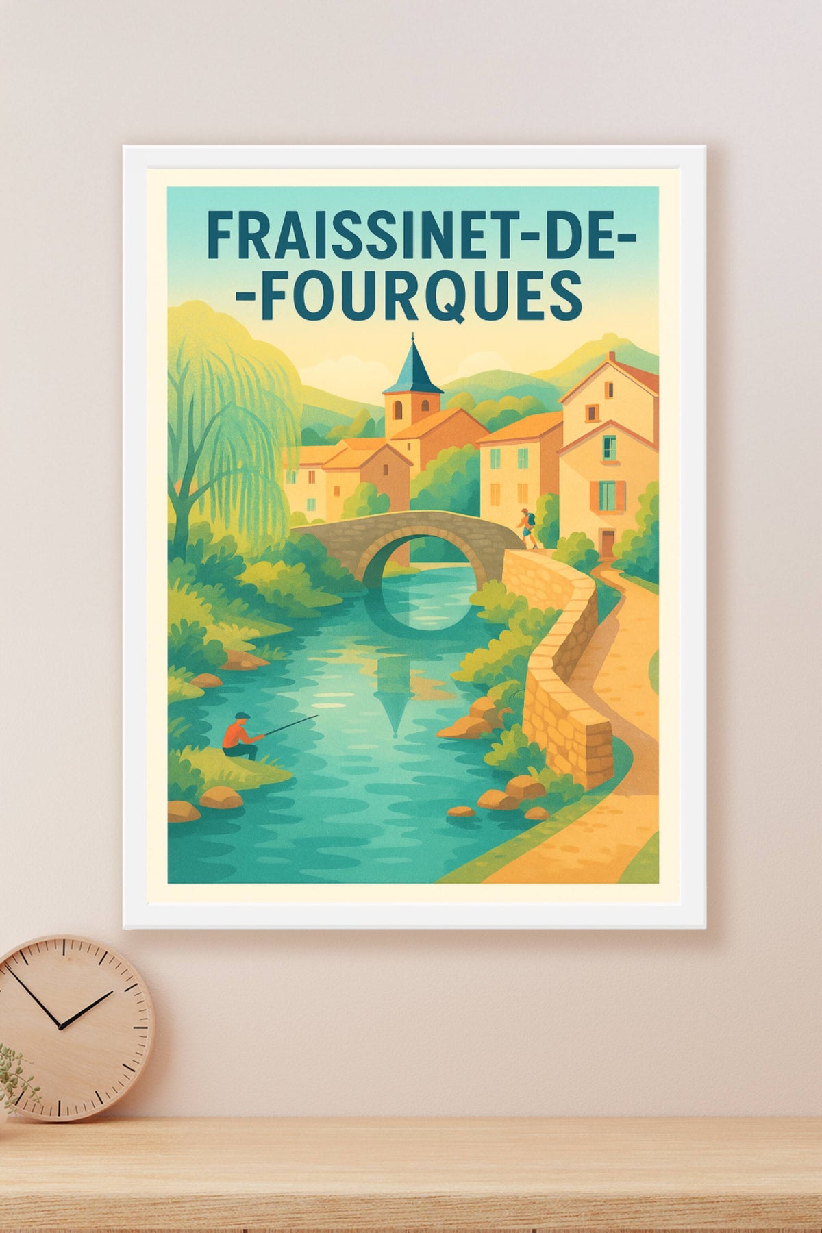 Affiche Fraissinet-de-Fourques — Charme paisible du village au bord de l'eau · poster d'art de Fraissinet-de-Fourques