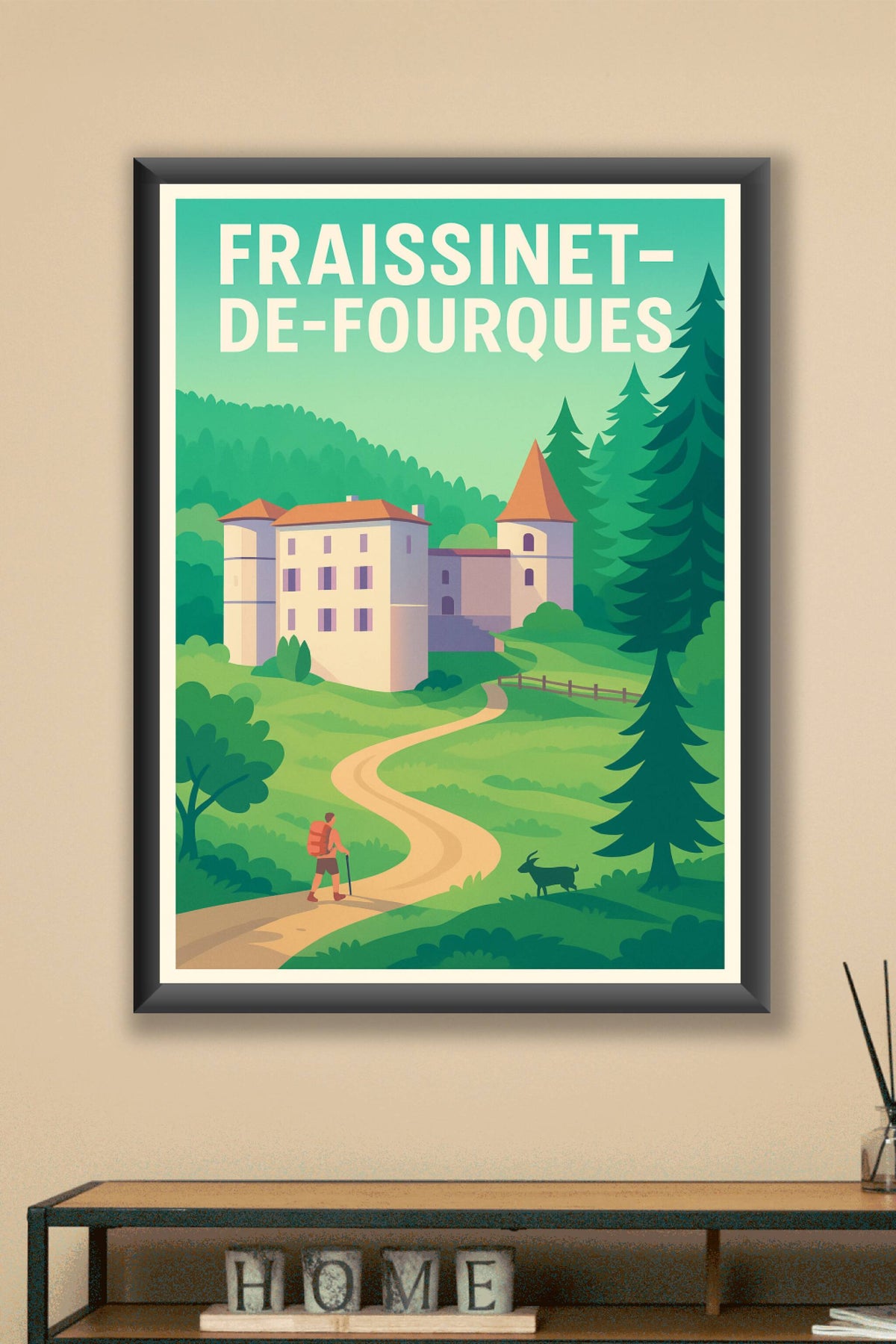 Affiche Fraissinet-de-Fourques — Évasion nature et patrimoine · poster d'art de Fraissinet-de-Fourques