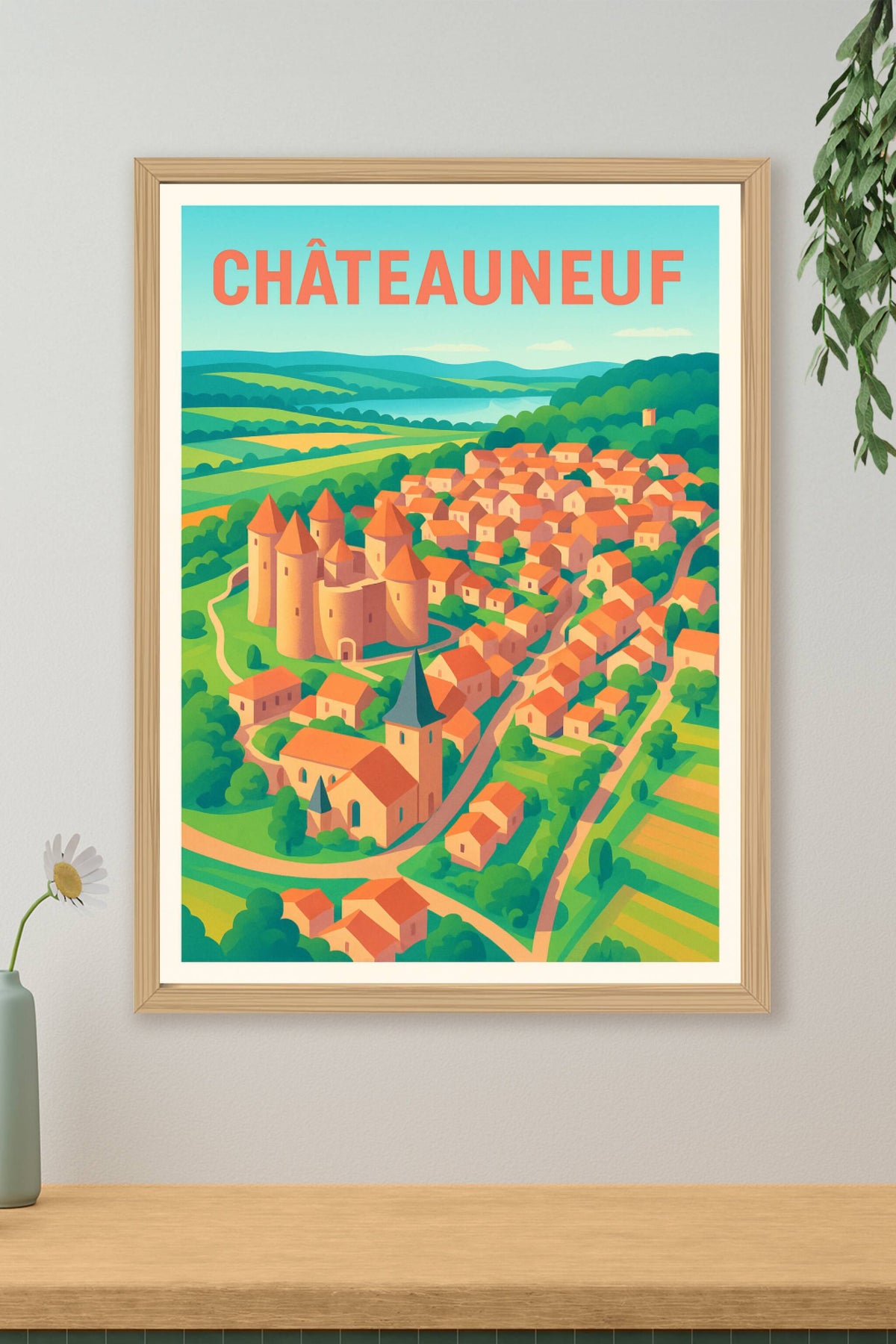 Affiche Châteauneuf — Village médiéval en lumière · poster d'art de Châteauneuf