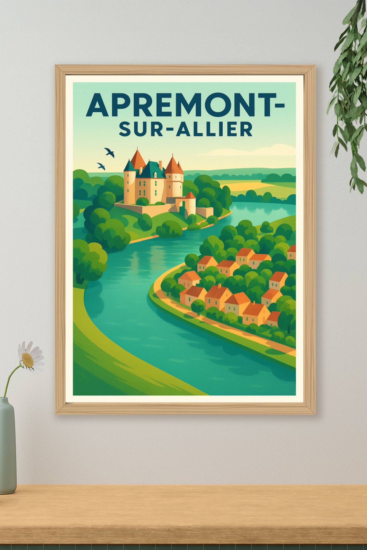Affiche Apremont-sur-Allier — L'élégance d'un village au bord de l'eau · poster d'art de Apremont-sur-Allier