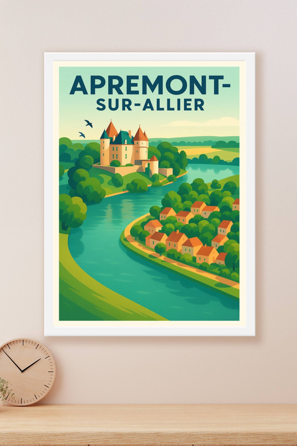 Affiche Apremont-sur-Allier — L'élégance d'un village au bord de l'eau · poster d'art de Apremont-sur-Allier