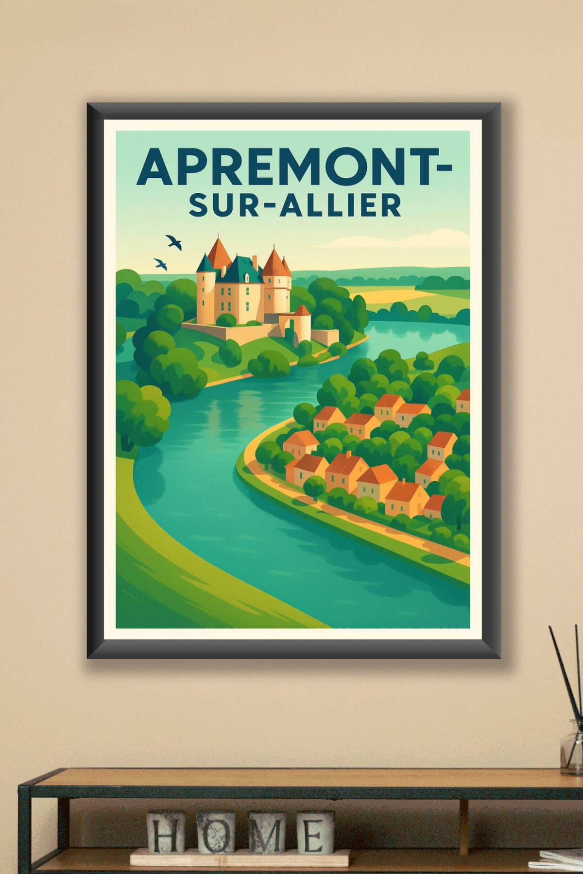 Affiche Apremont-sur-Allier — L'élégance d'un village au bord de l'eau · poster d'art de Apremont-sur-Allier