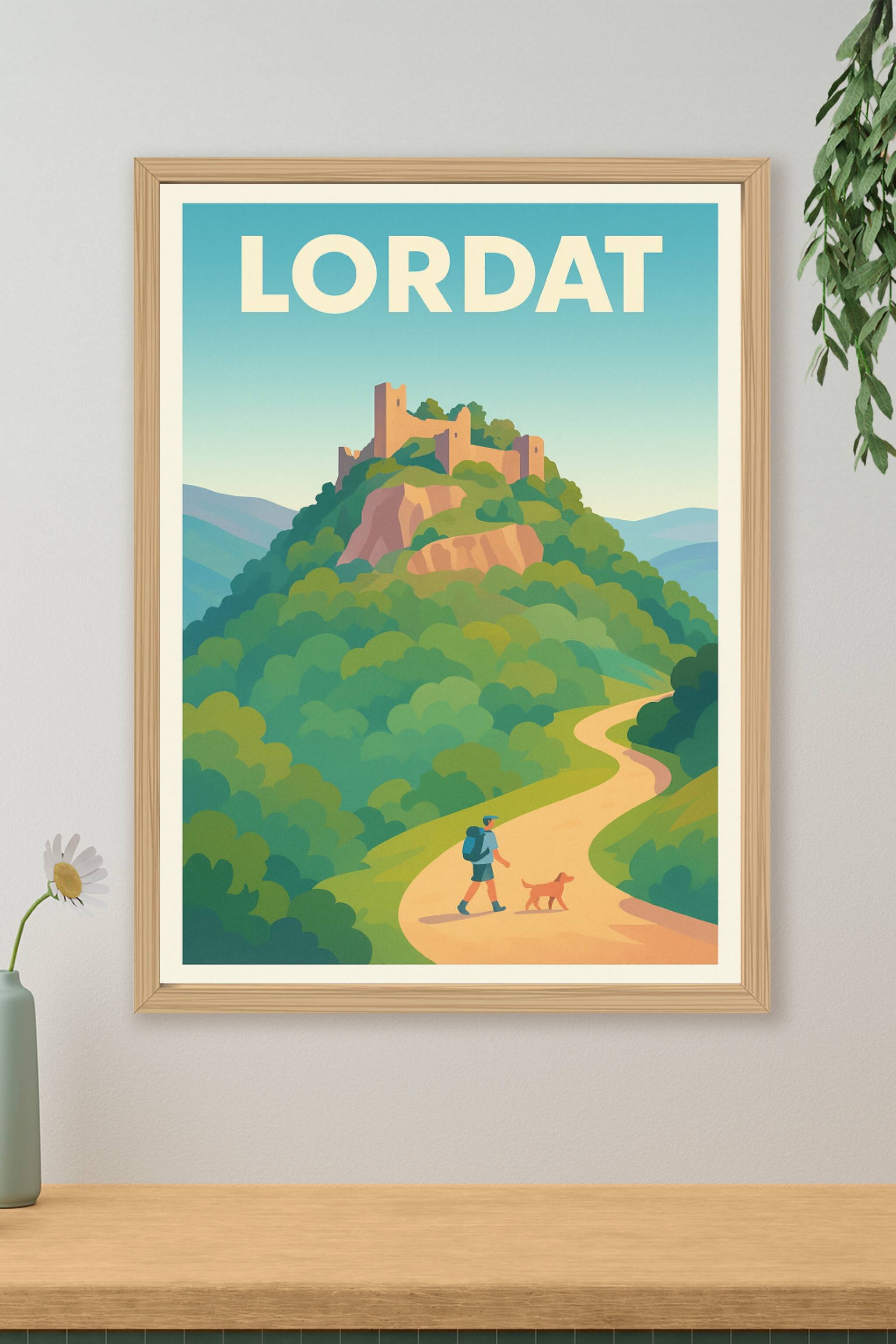 Affiche Lordat — Invitation à la randonnée et au patrimoine · poster d'art de Lordat