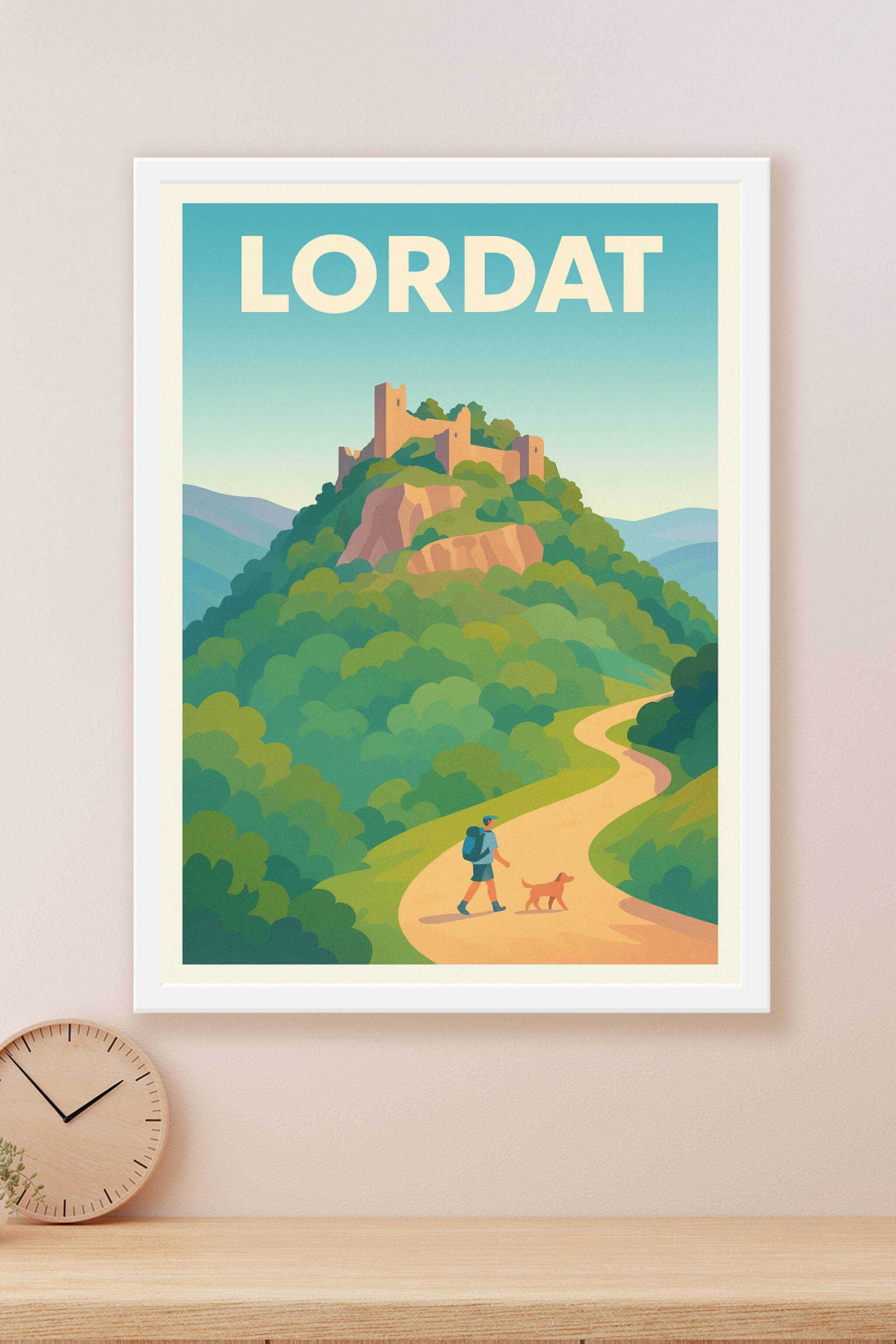 Affiche Lordat — Invitation à la randonnée et au patrimoine · poster d'art de Lordat