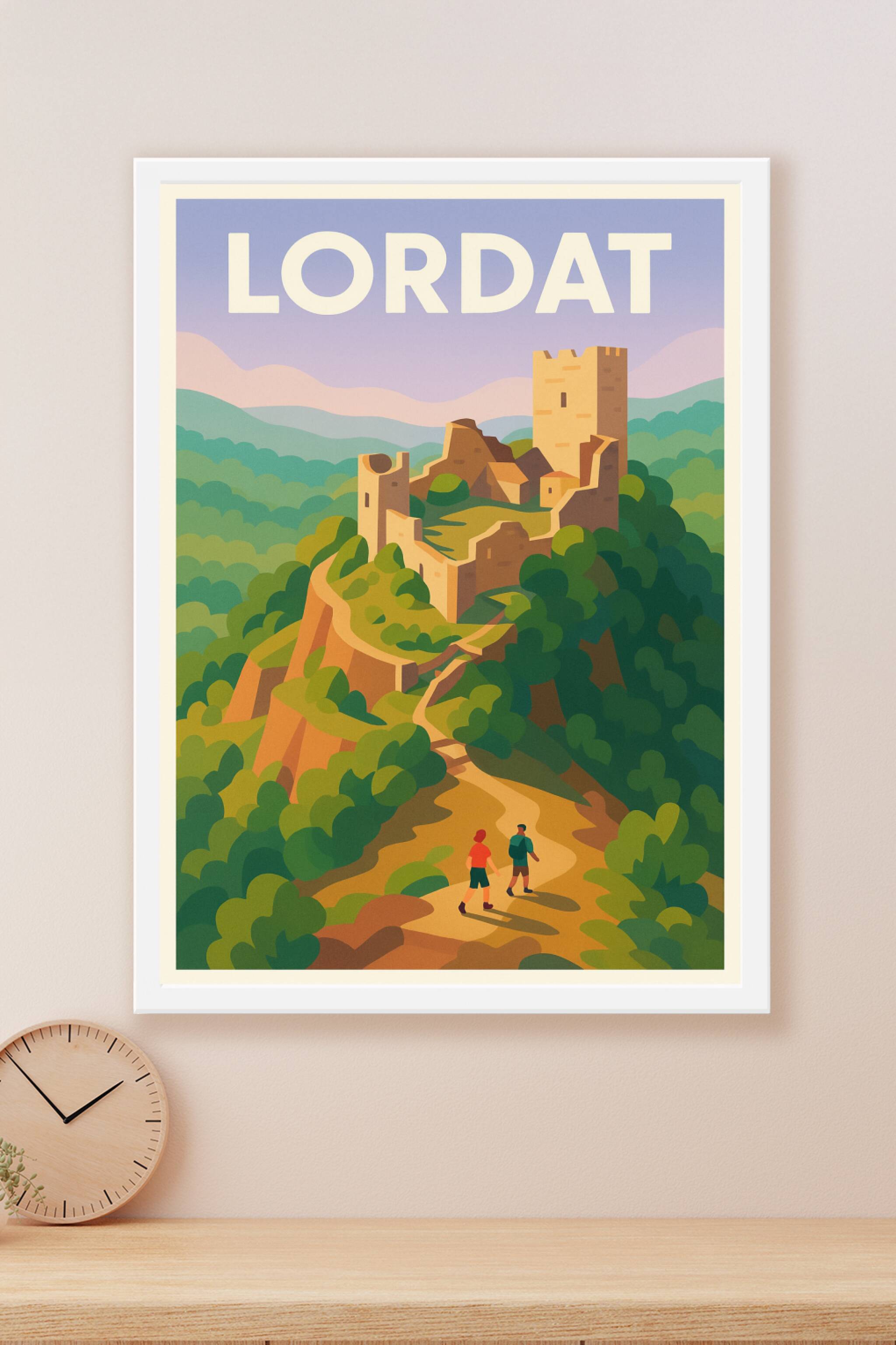 Affiche Lordat — Aventure et patrimoine au cœur des Pyrénées · poster d'art de Lordat