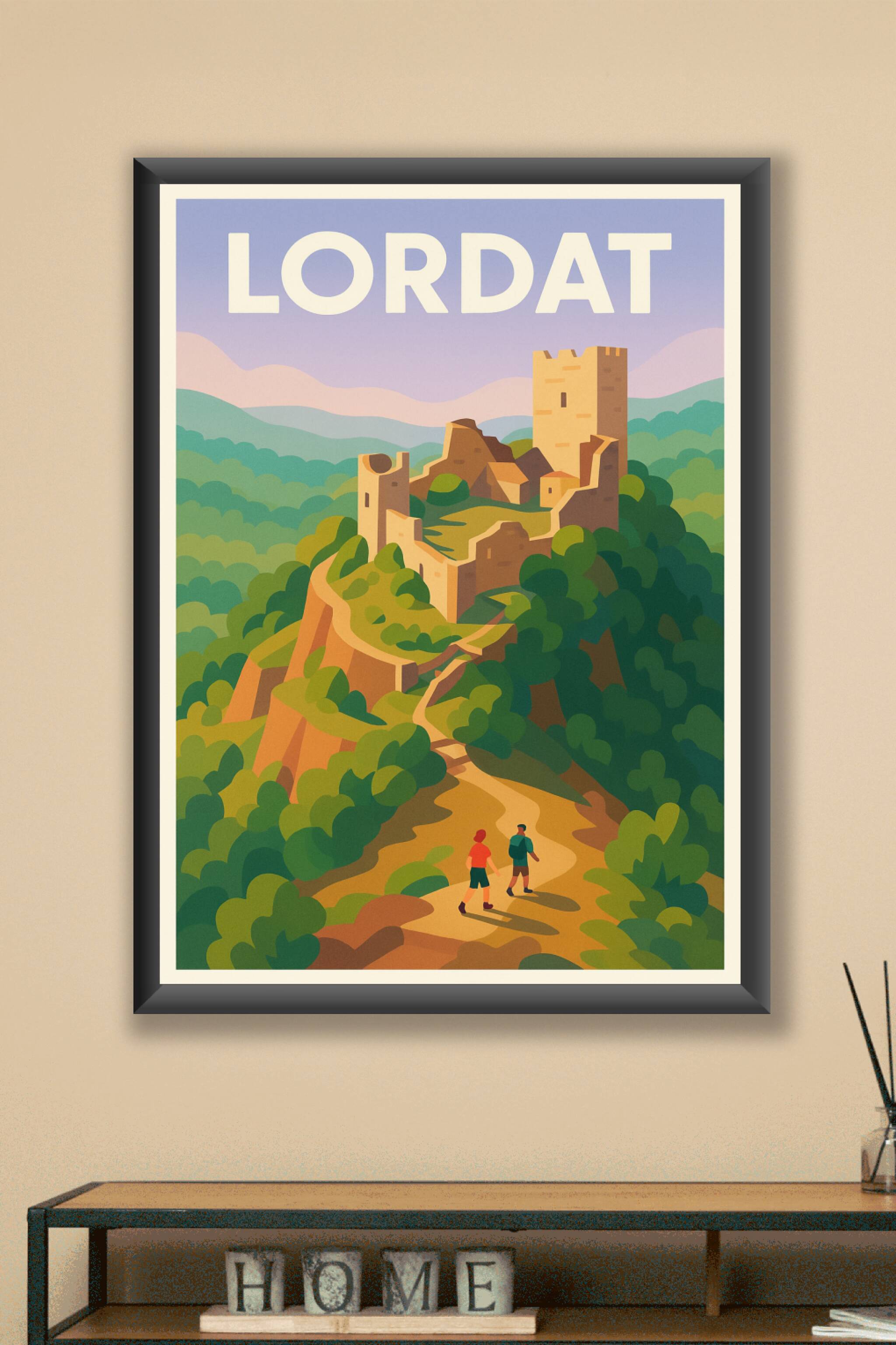 Affiche Lordat — Aventure et patrimoine au cœur des Pyrénées · poster d'art de Lordat