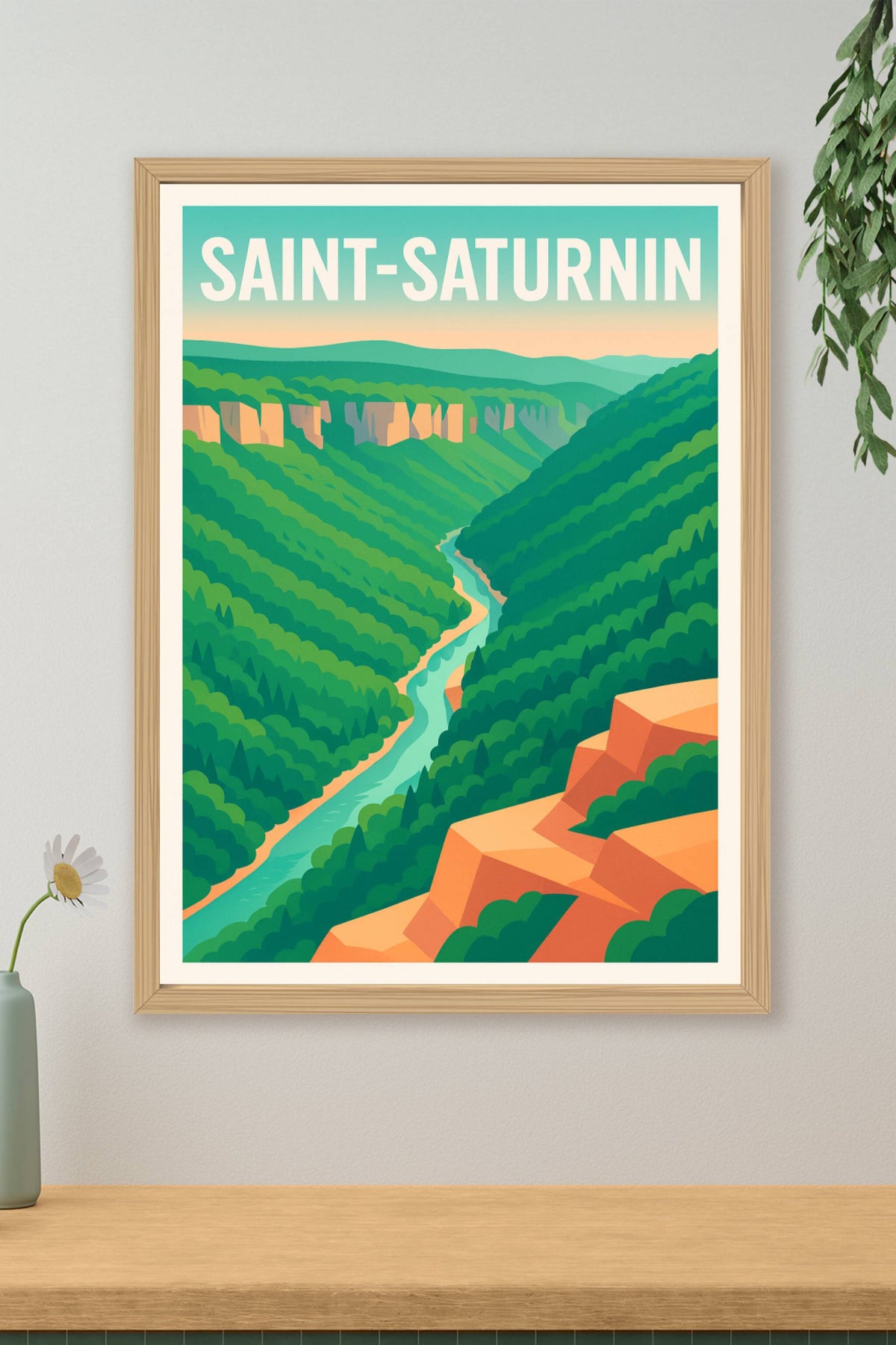 Affiche Saint-Saturnin — Évasion au cœur des gorges verdoyantes · poster d'art de Saint-Saturnin