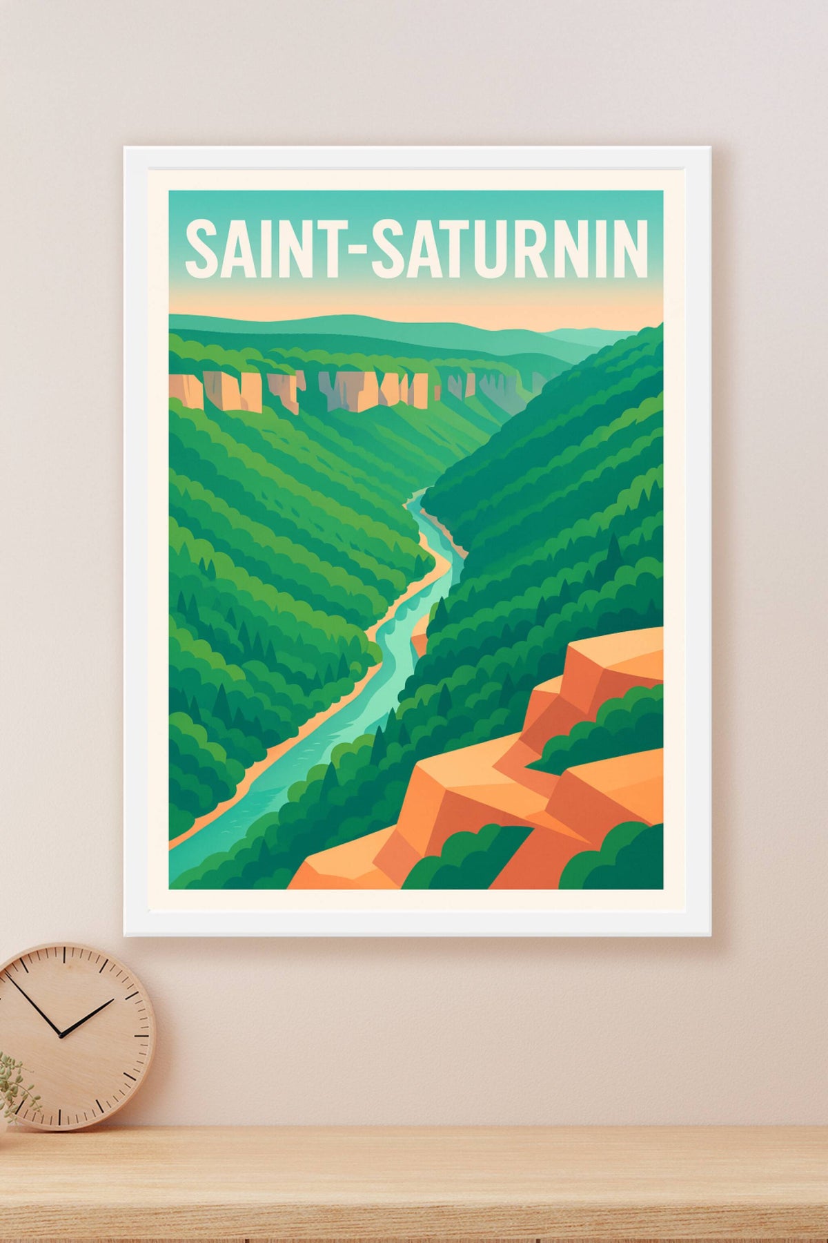 Affiche Saint-Saturnin — Évasion au cœur des gorges verdoyantes · poster d'art de Saint-Saturnin