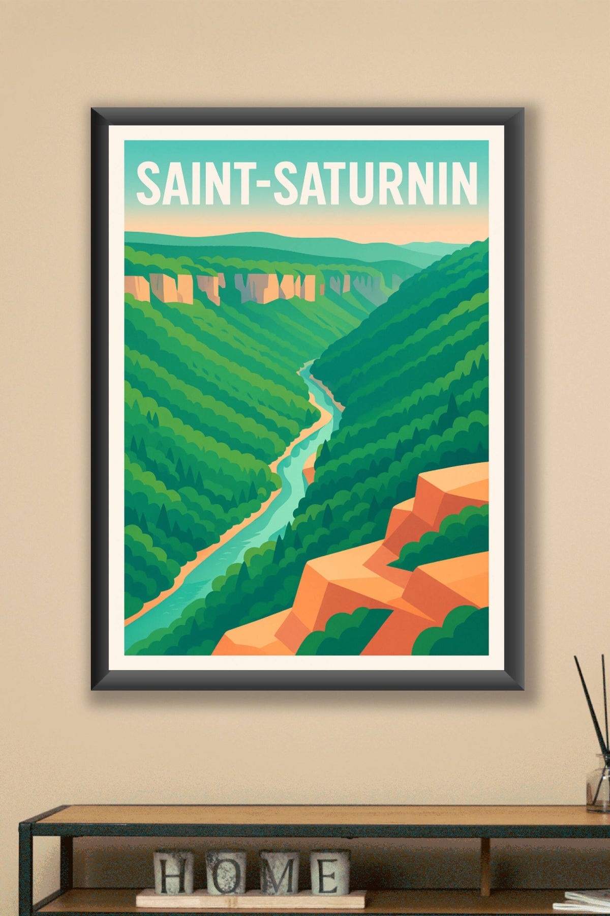 Affiche Saint-Saturnin — Évasion au cœur des gorges verdoyantes · poster d'art de Saint-Saturnin