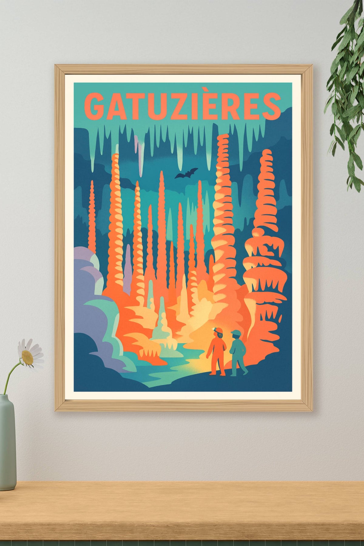 Affiche Gatuzières — Exploration lumineuse des grottes mystérieuses · poster d'art de Gatuzières