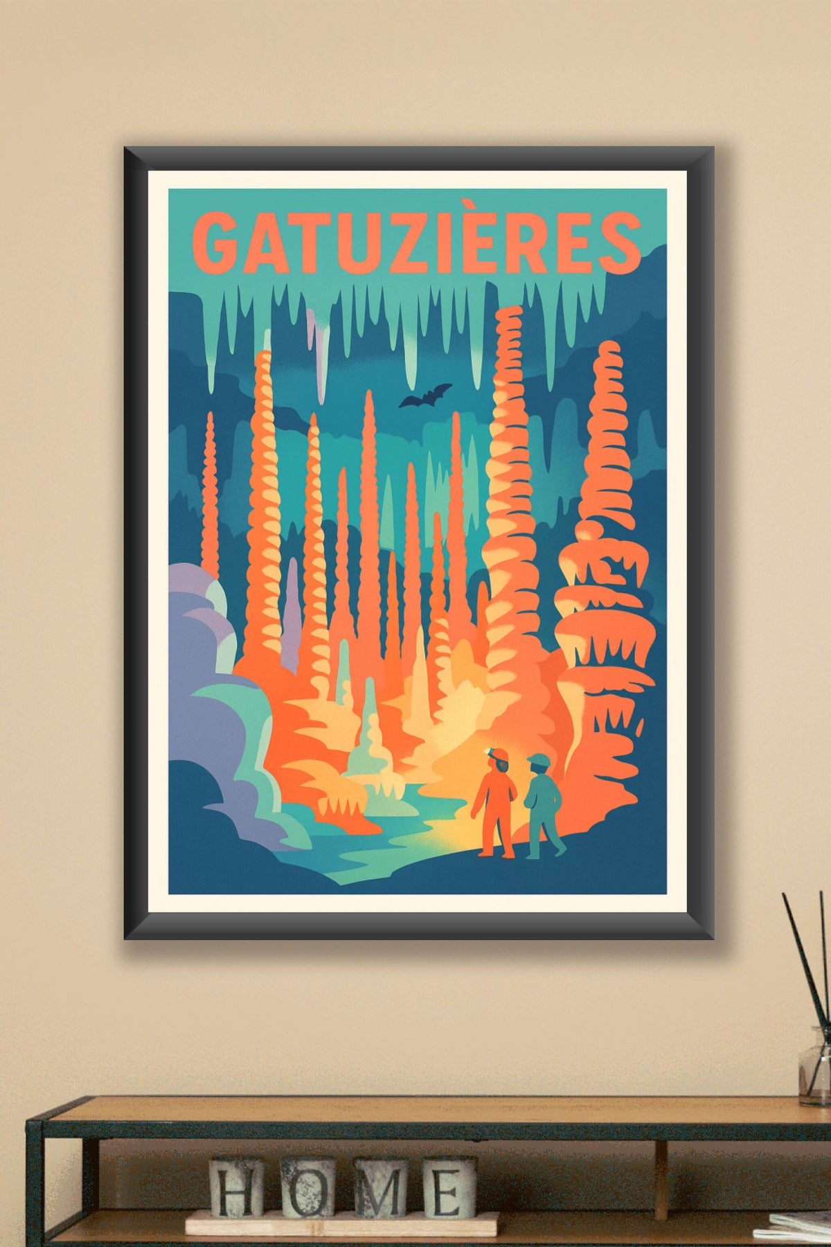 Affiche Gatuzières — Exploration lumineuse des grottes mystérieuses · poster d'art de Gatuzières