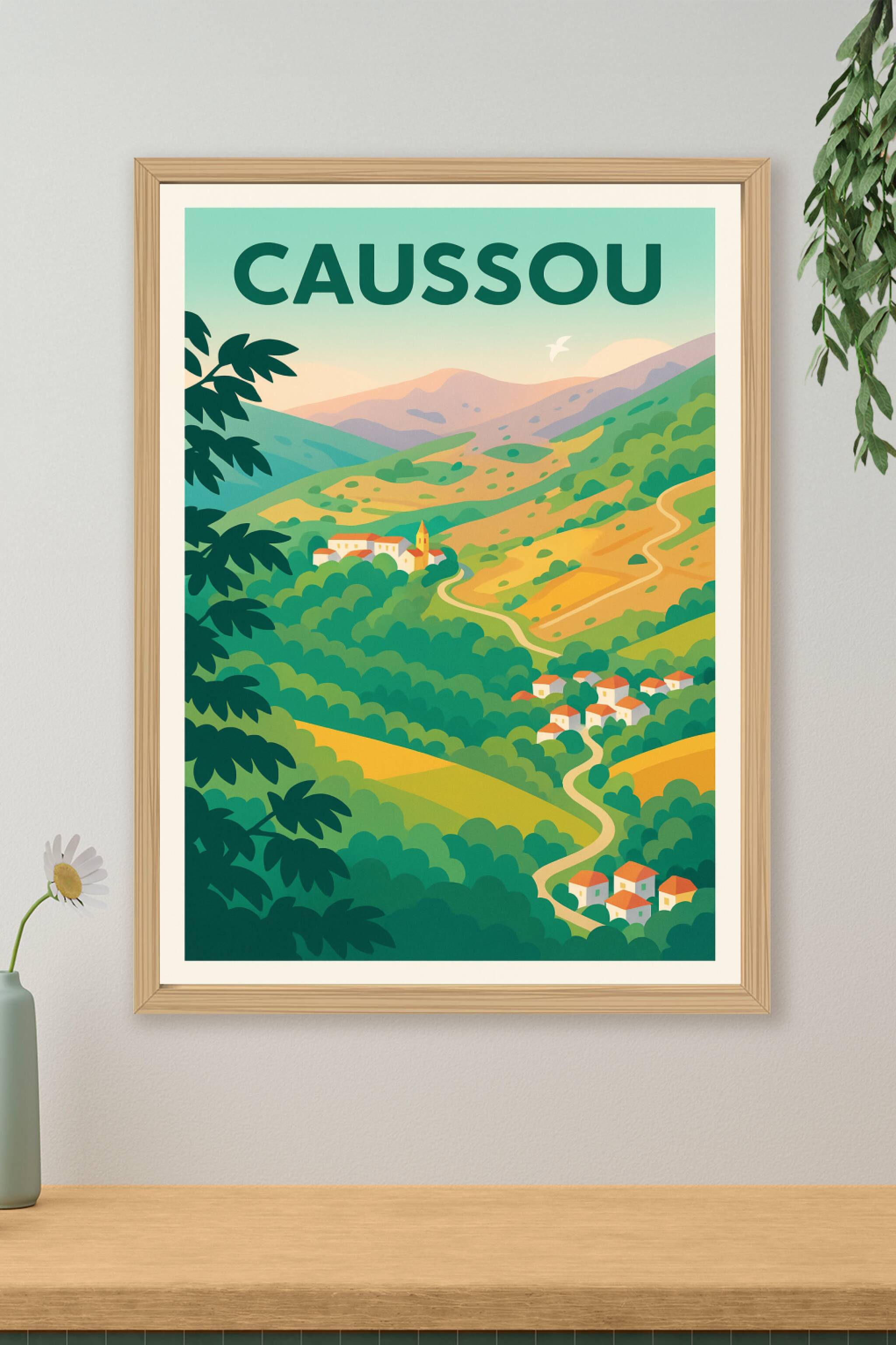 Affiche Caussou — Havre de paix au cœur des vallées · poster d'art de Caussou