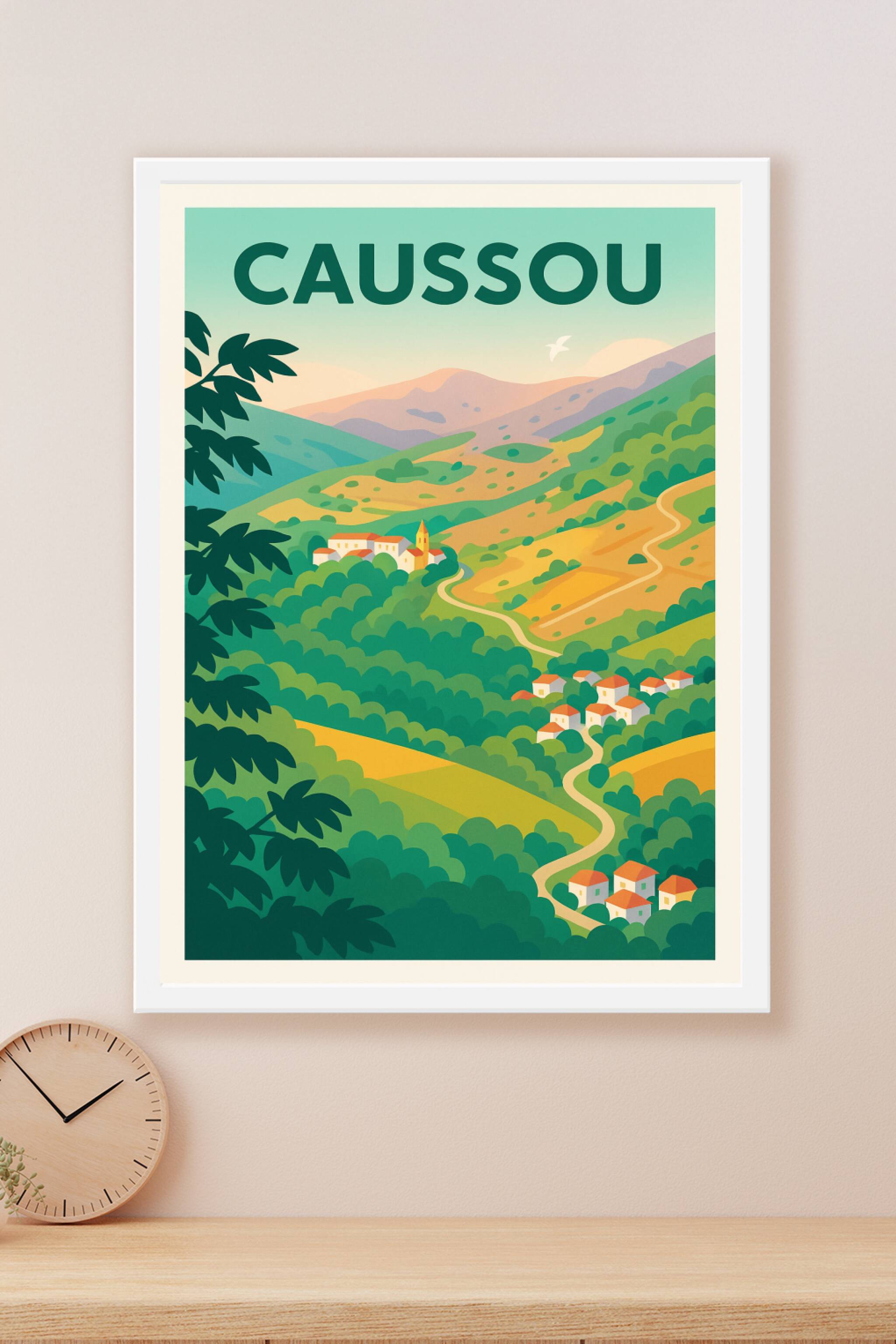 Affiche Caussou — Havre de paix au cœur des vallées · poster d'art de Caussou