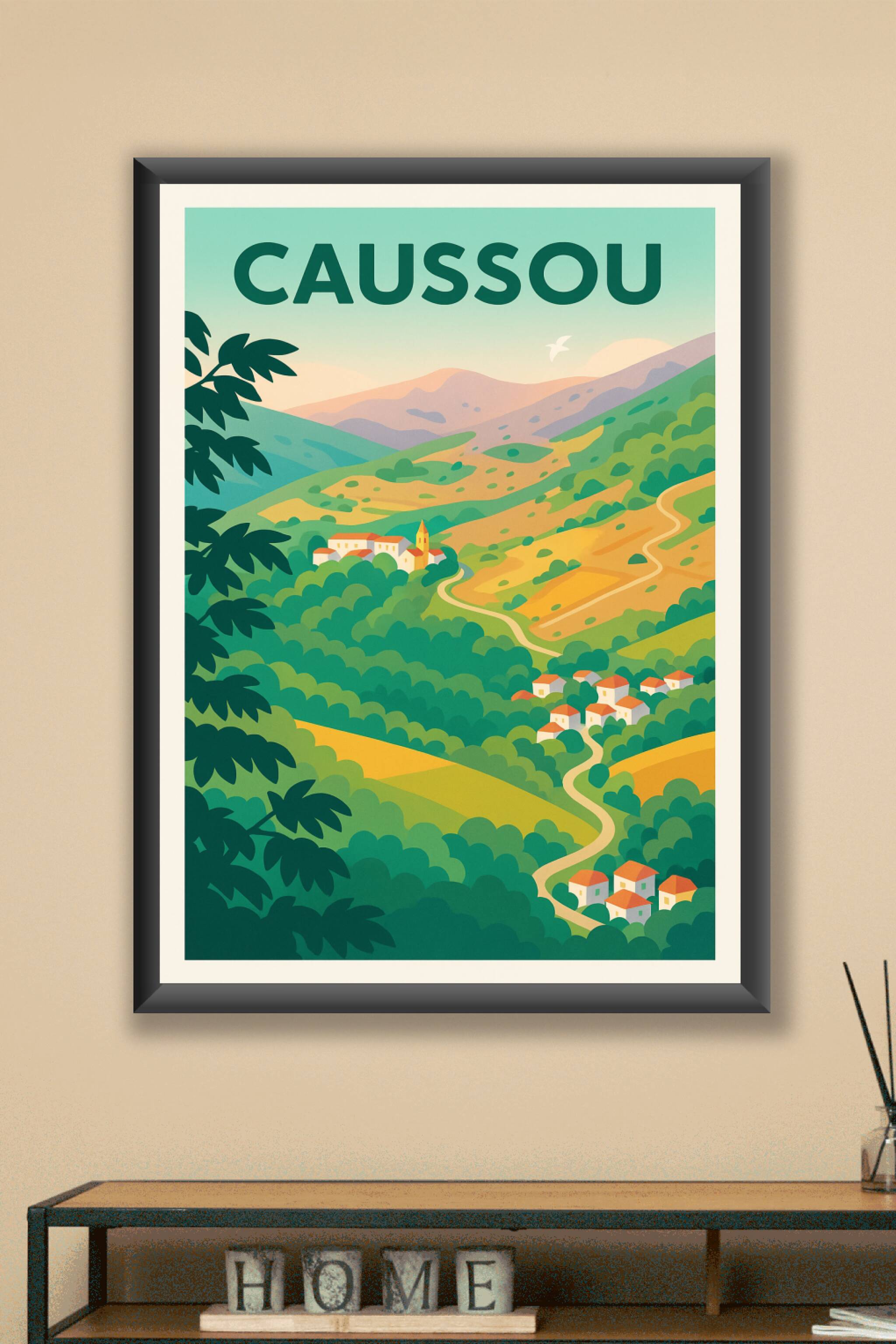 Affiche Caussou — Havre de paix au cœur des vallées · poster d'art de Caussou