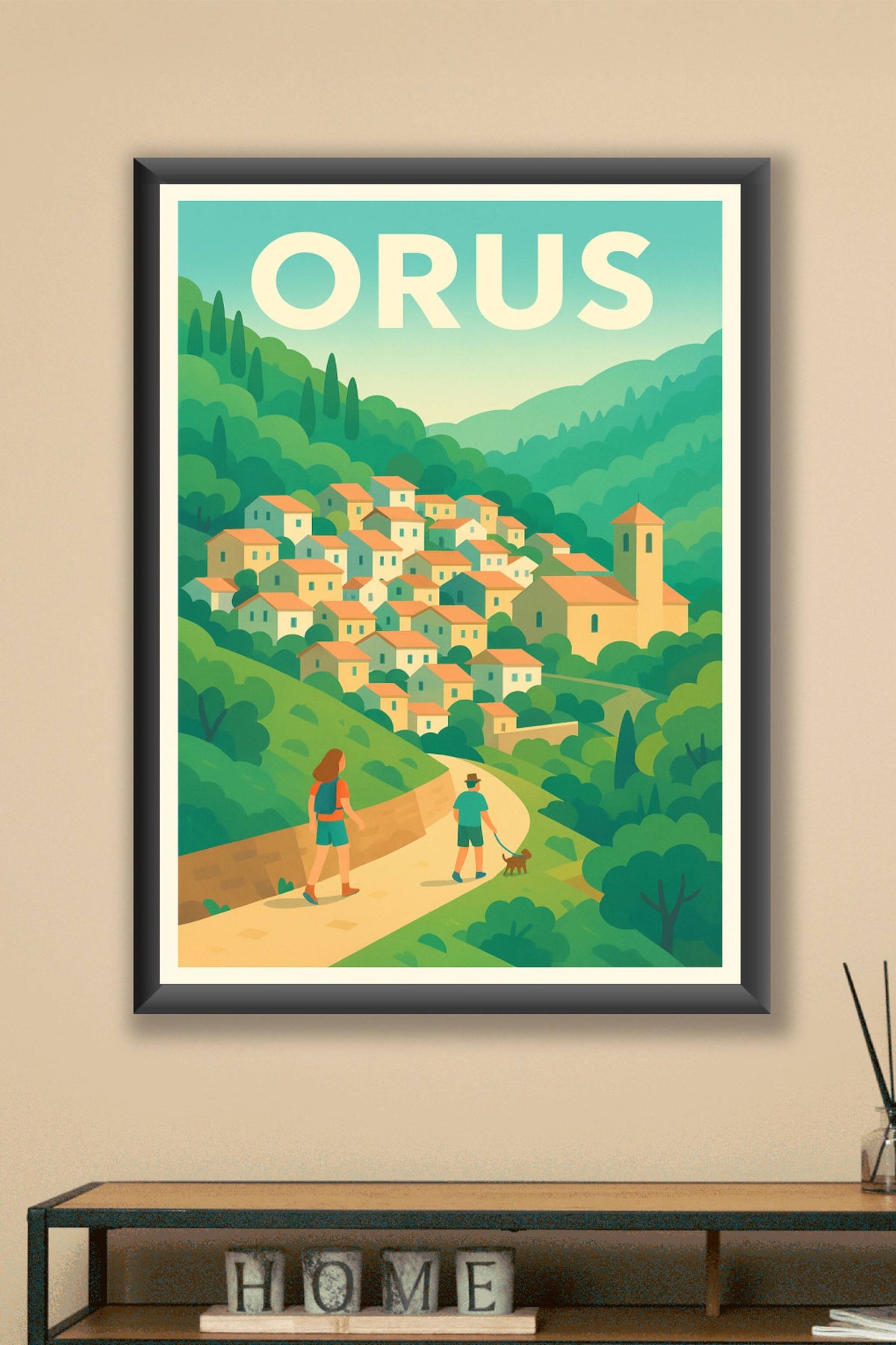 Affiche Orus — Village paisible niché dans les montagnes · poster d'art de Orus