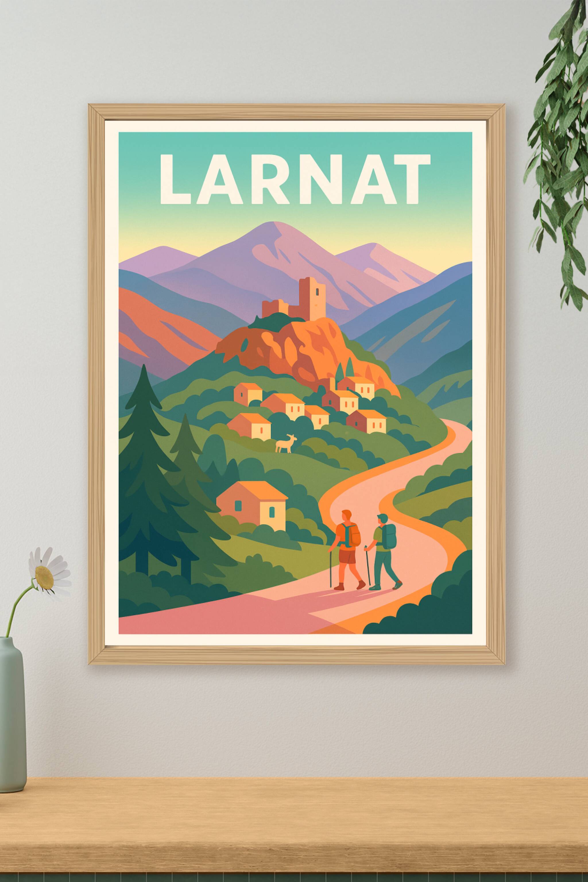 Affiche de Larnat - Invitation à la randonnée en montagne