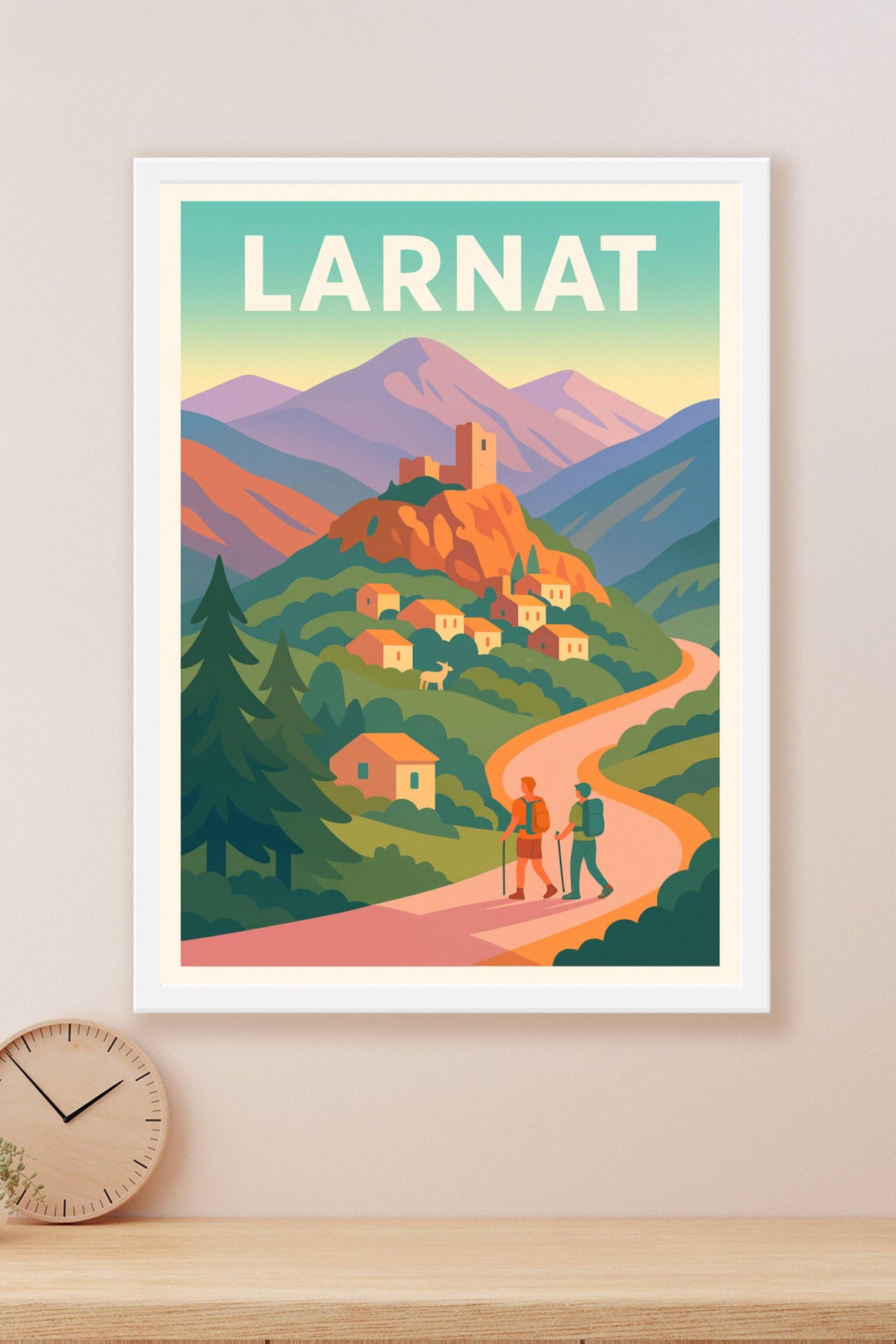 Affiche Larnat — Invitation à la randonnée en montagne · poster d'art de Larnat