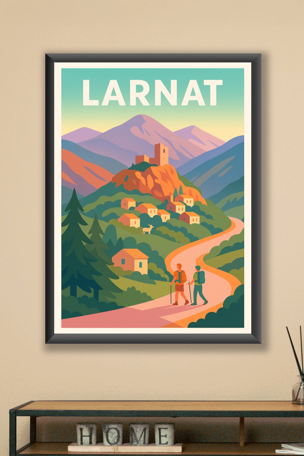 Affiche Larnat — Invitation à la randonnée en montagne · poster d'art de Larnat