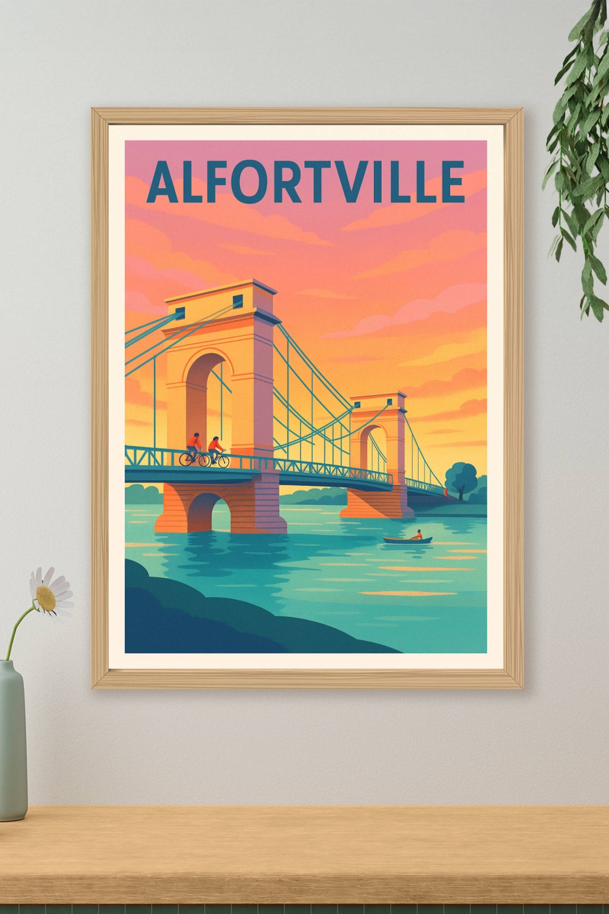 Affiche Alfortville — L'élégance du pont suspendu au crépuscule · poster d'art de Alfortville
