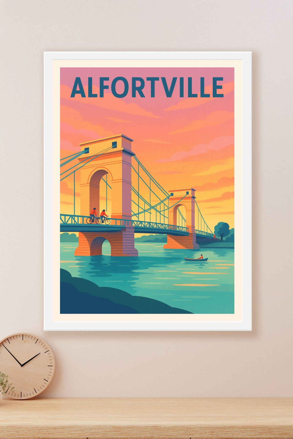 Affiche Alfortville — L'élégance du pont suspendu au crépuscule · poster d'art de Alfortville